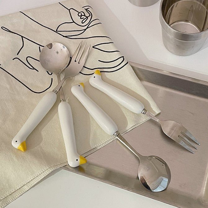 Cute Duck Spoon and Fork, Benson Duck Ceramic Tableware