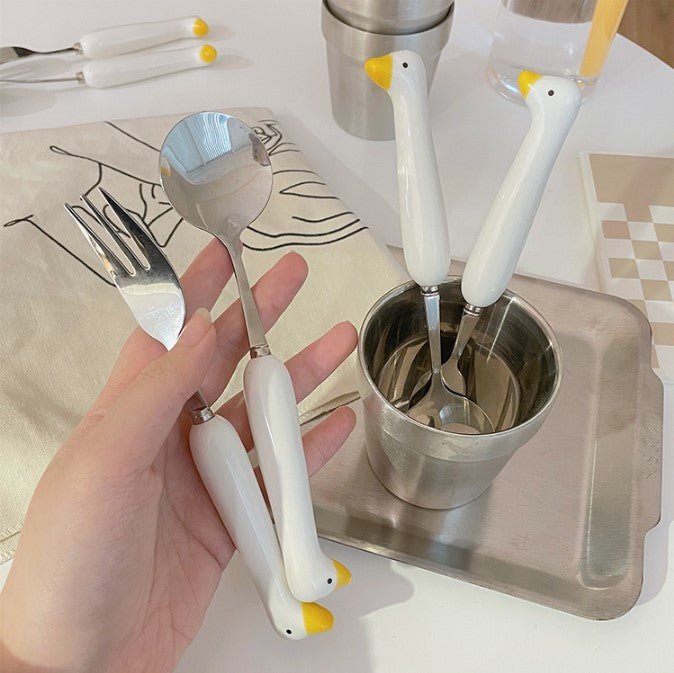 Cute Duck Spoon and Fork, Benson Duck Ceramic Tableware
