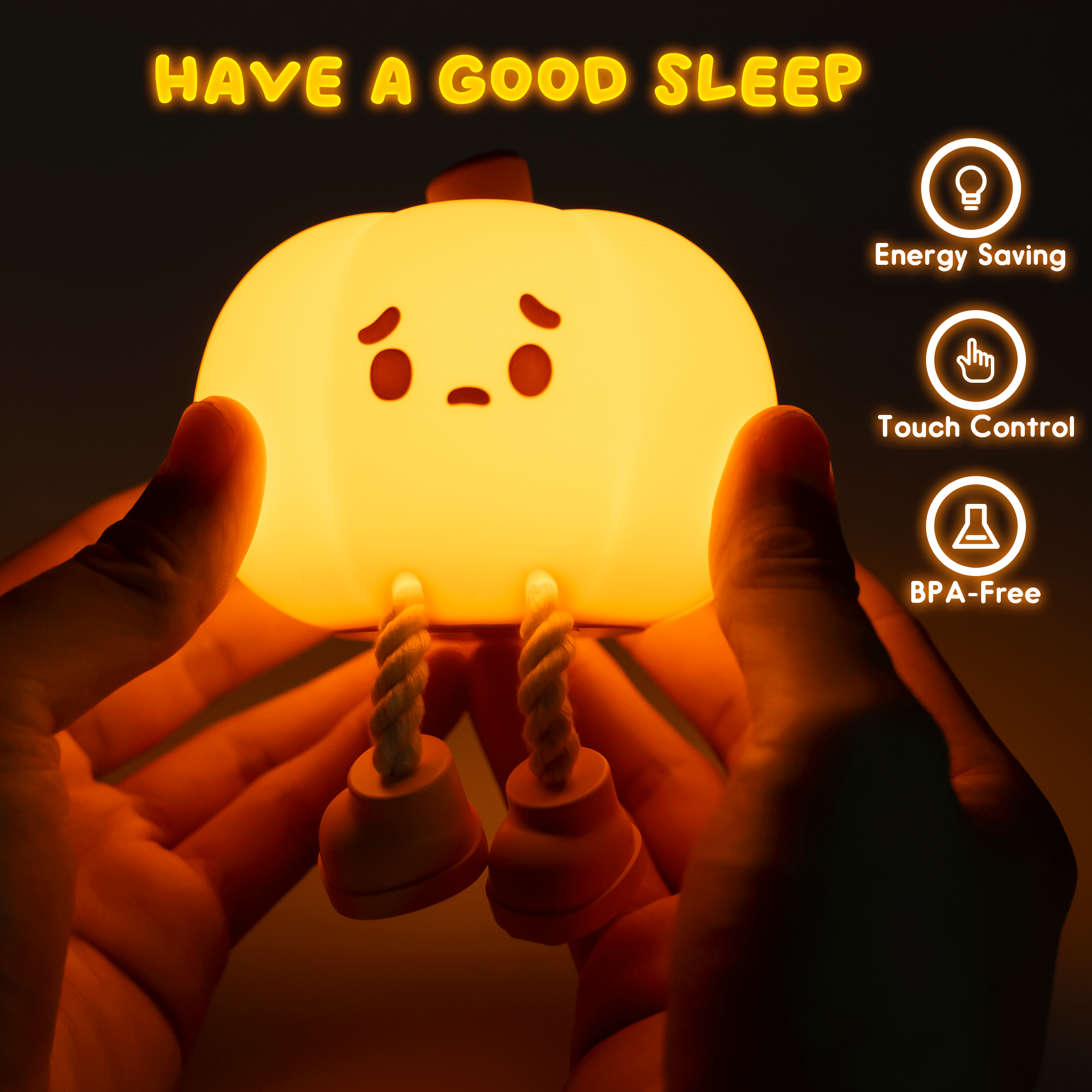 UNEEDE LED Cute Pumpkins Night Light, Cute Halloween Silicone Nursery Night Light Rechargeable Table Lamp Bedside Lamp with Touch Sensor for Bedrooms, Living Room