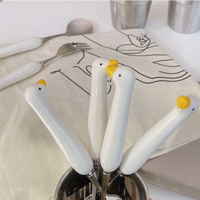 Cute Duck Spoon and Fork, Benson Duck Ceramic Tableware