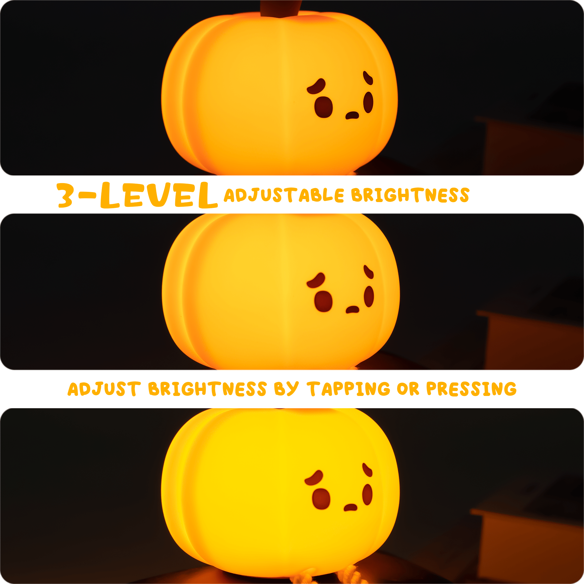 UNEEDE LED Cute Pumpkins Night Light, Cute Halloween Silicone Nursery Night Light Rechargeable Table Lamp Bedside Lamp with Touch Sensor for Bedrooms, Living Room