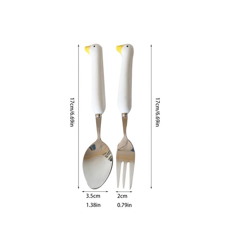 Cute Duck Spoon and Fork, Benson Duck Ceramic Tableware