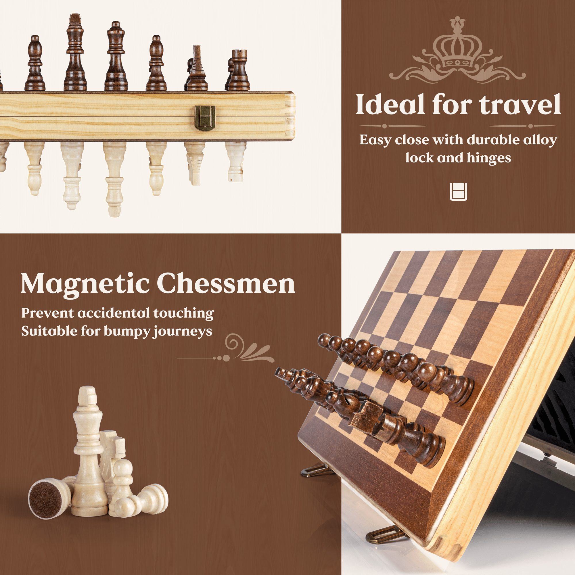 Portable Chess Board Foldable Magnetic Chess Game Board Game Foldable Chess Board Magnetic 2 in 1 Handmade Chess Toy and Gift for Children 39 x 39 cm