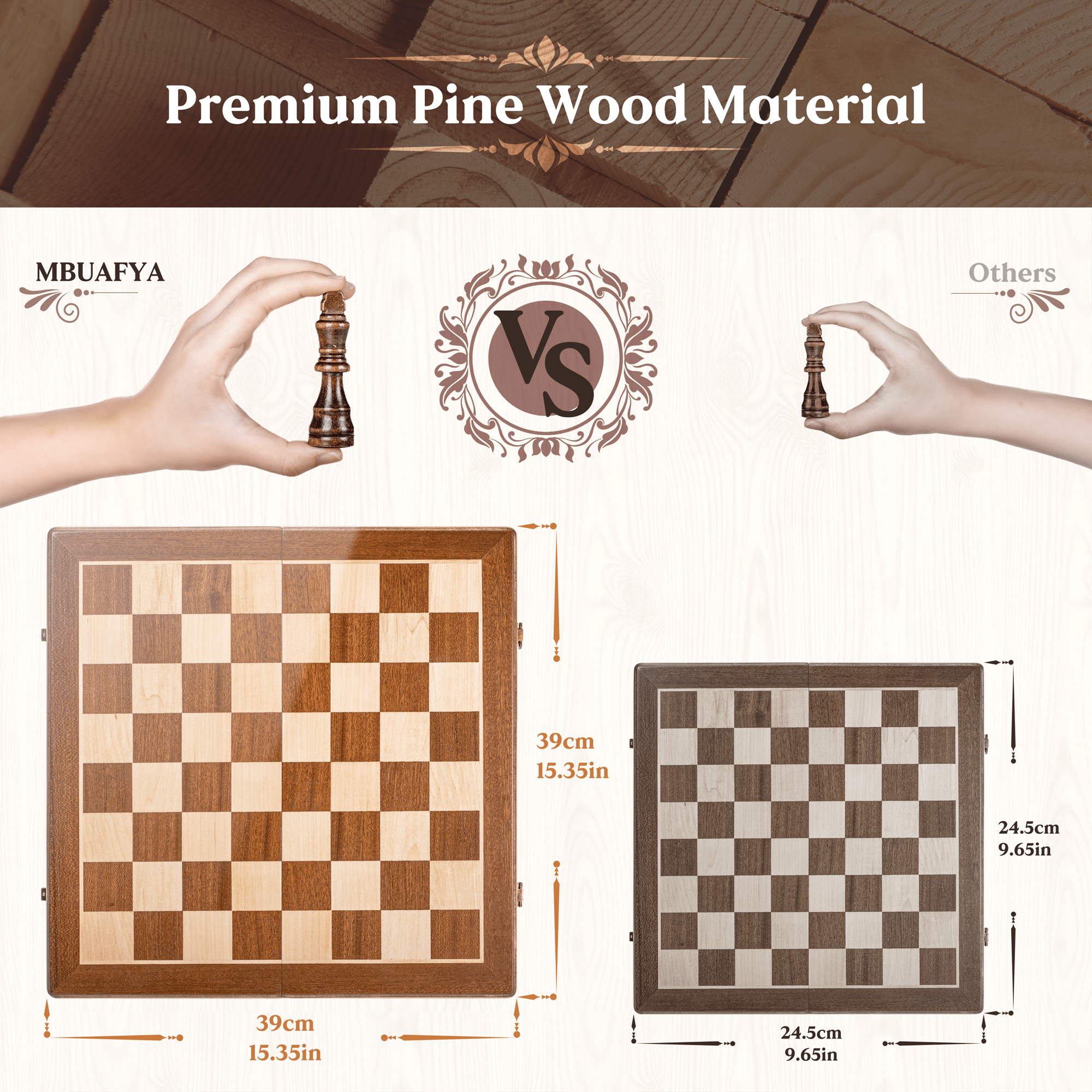 Portable Chess Board Foldable Magnetic Chess Game Board Game Foldable Chess Board Magnetic 2 in 1 Handmade Chess Toy and Gift for Children 39 x 39 cm