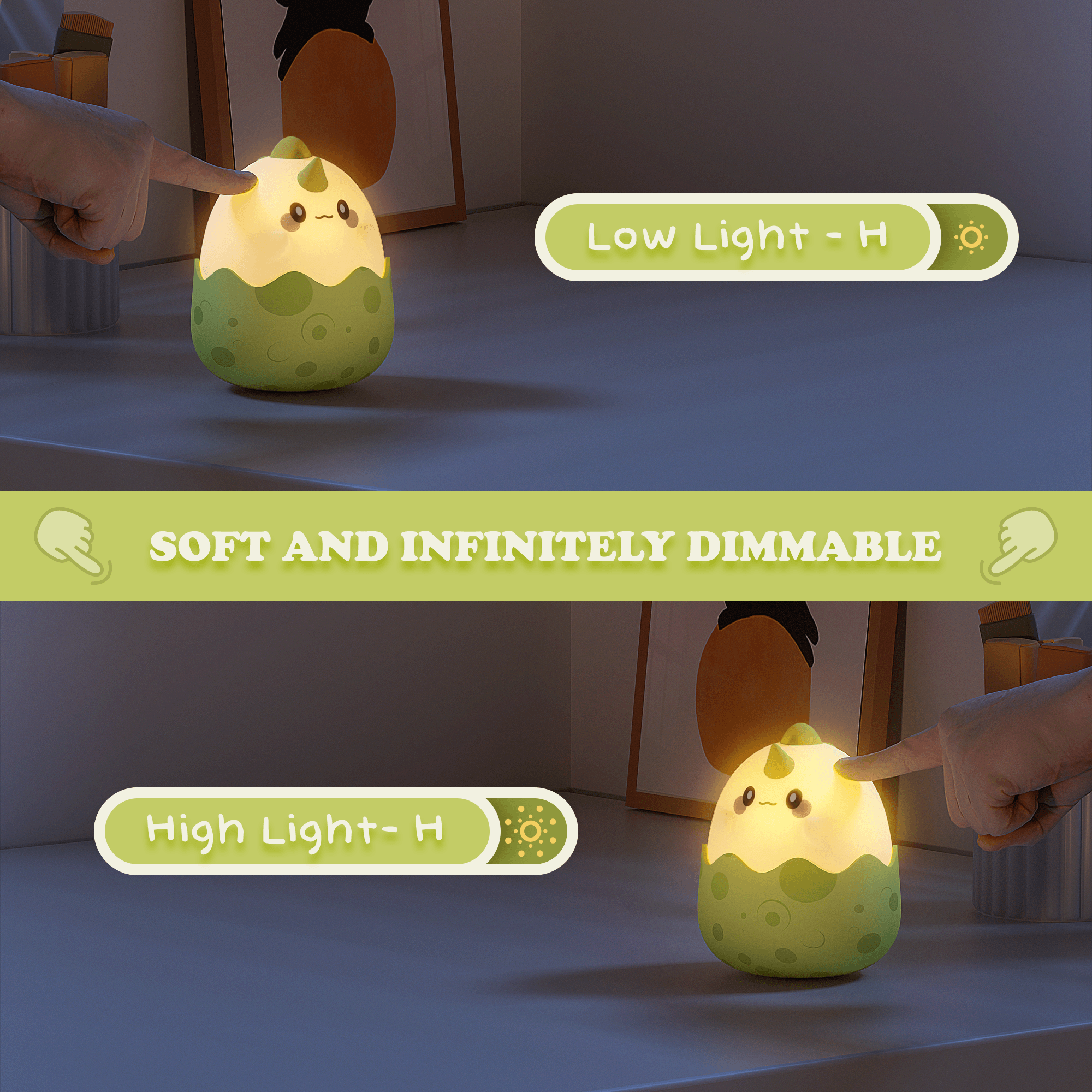 UNEEDE LED Dinosaurs Night Light,Cute Night Light for Kids, Kawaii Lamp for Bedroom Decor,Rechargeable Squishy Lamp with Touch Control for Teen Toddler Children Women Gift
