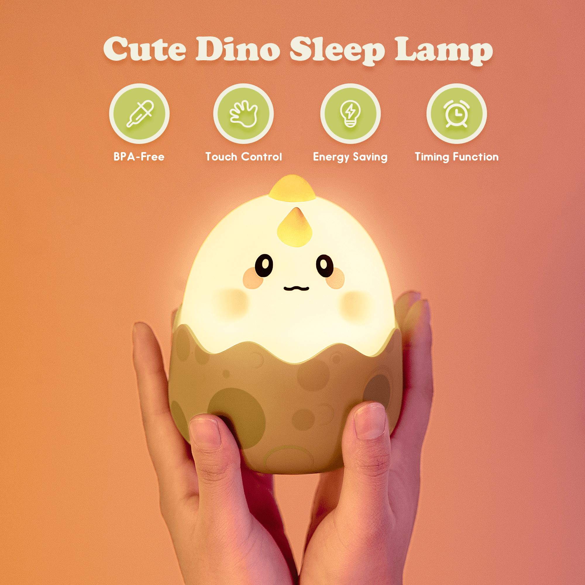 UNEEDE LED Dinosaurs Night Light,Cute Night Light for Kids, Kawaii Lamp for Bedroom Decor,Rechargeable Squishy Lamp with Touch Control for Teen Toddler Children Women Gift