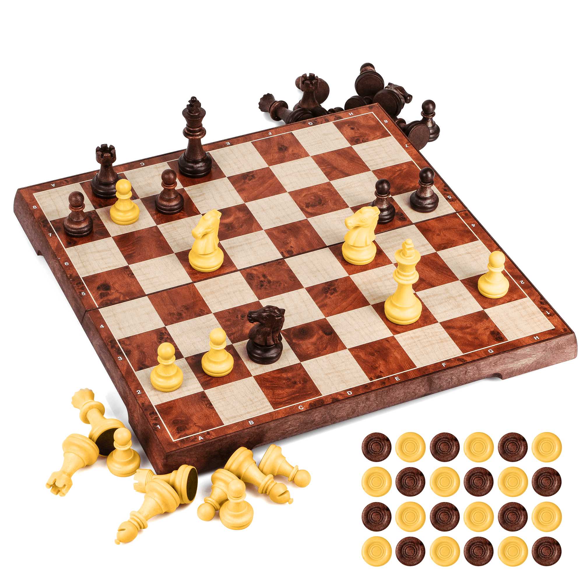 UNEEDE Magnetic Chess Game 31.2 x 31.2 cm Foldable Chess Board Educational with Magnetic, Women's Game Deluxe 2-in-1 Chess Portable Folding Board Design for Children and Adults, Travel