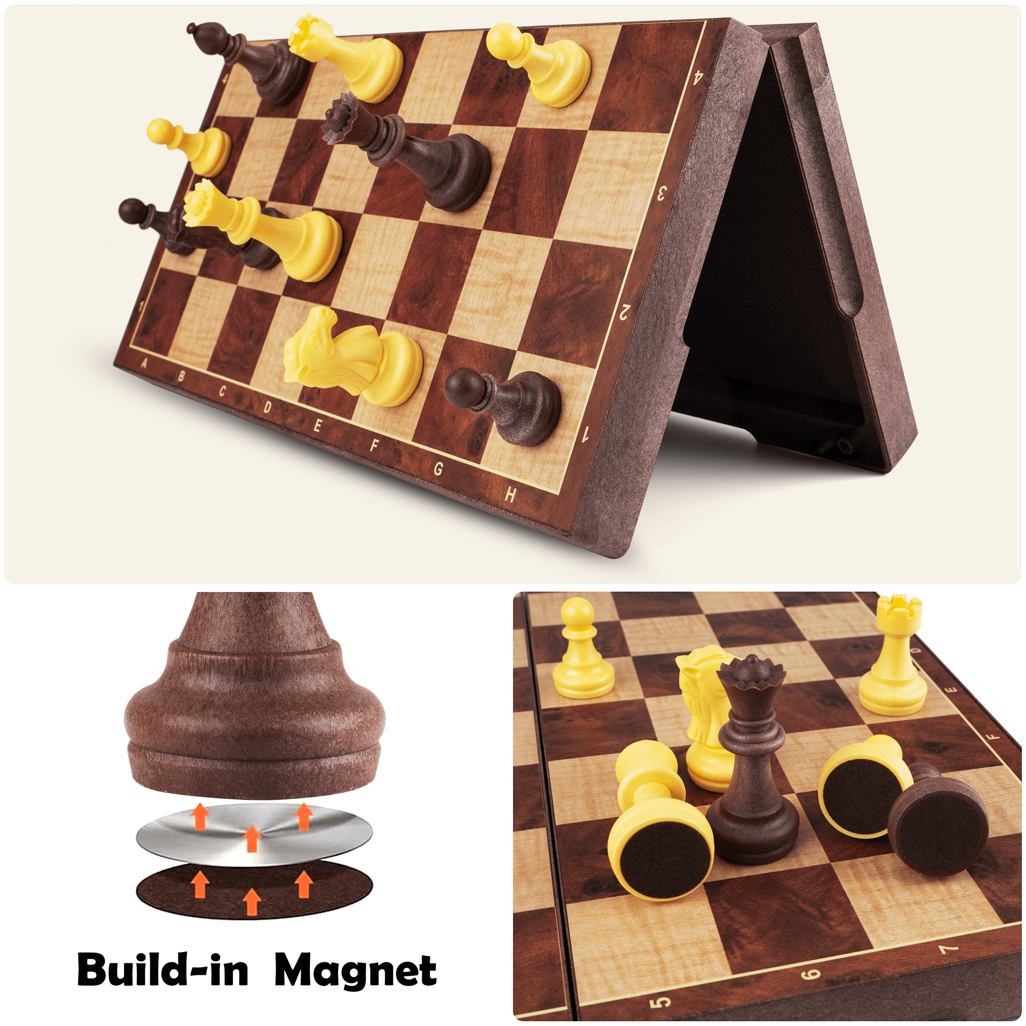 UNEEDE Magnetic Chess Game 31.2 x 31.2 cm Foldable Chess Board Educational with Magnetic, Women's Game Deluxe 2-in-1 Chess Portable Folding Board Design for Children and Adults, Travel