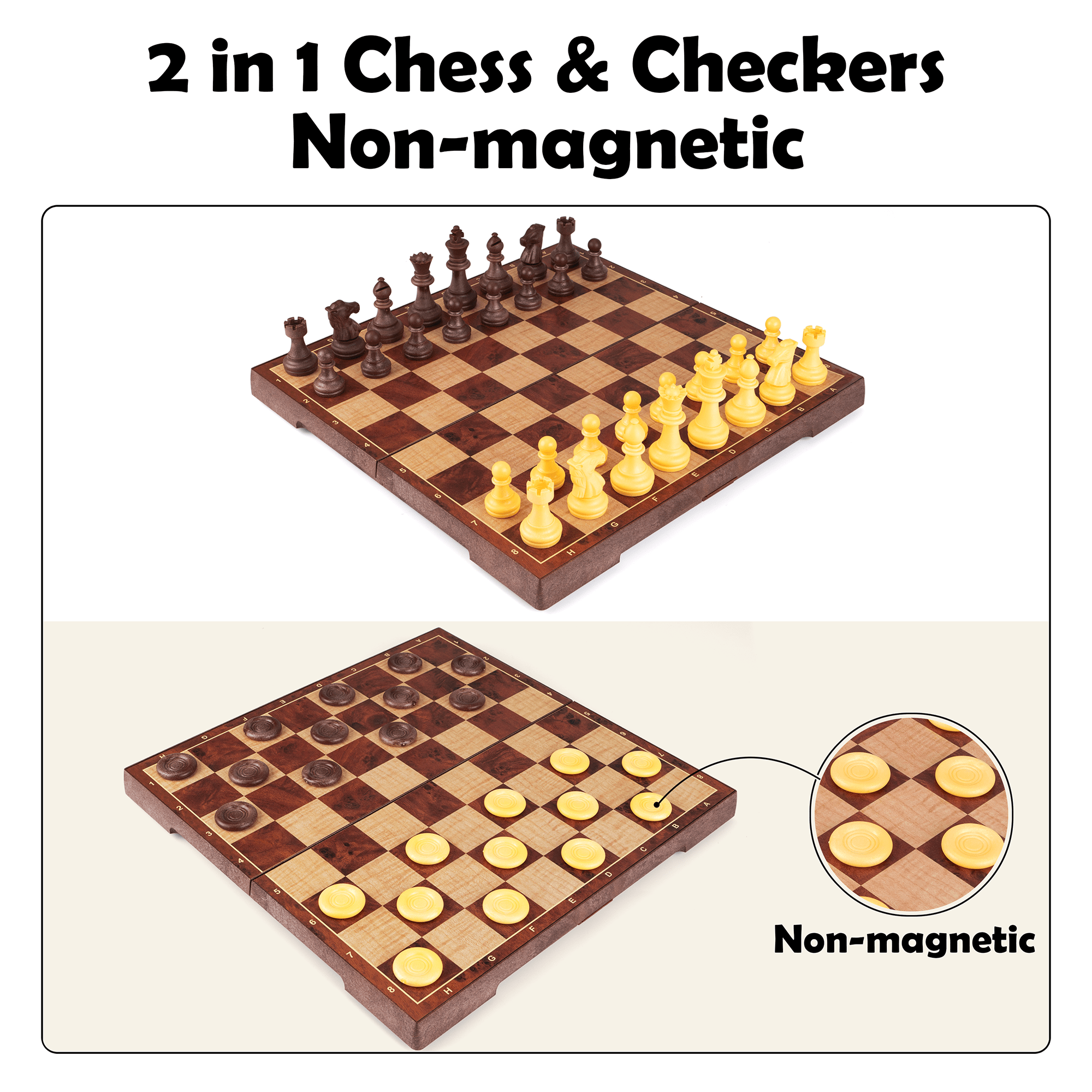 UNEEDE Magnetic Chess Game 31.2 x 31.2 cm Foldable Chess Board Educational with Magnetic, Women's Game Deluxe 2-in-1 Chess Portable Folding Board Design for Children and Adults, Travel