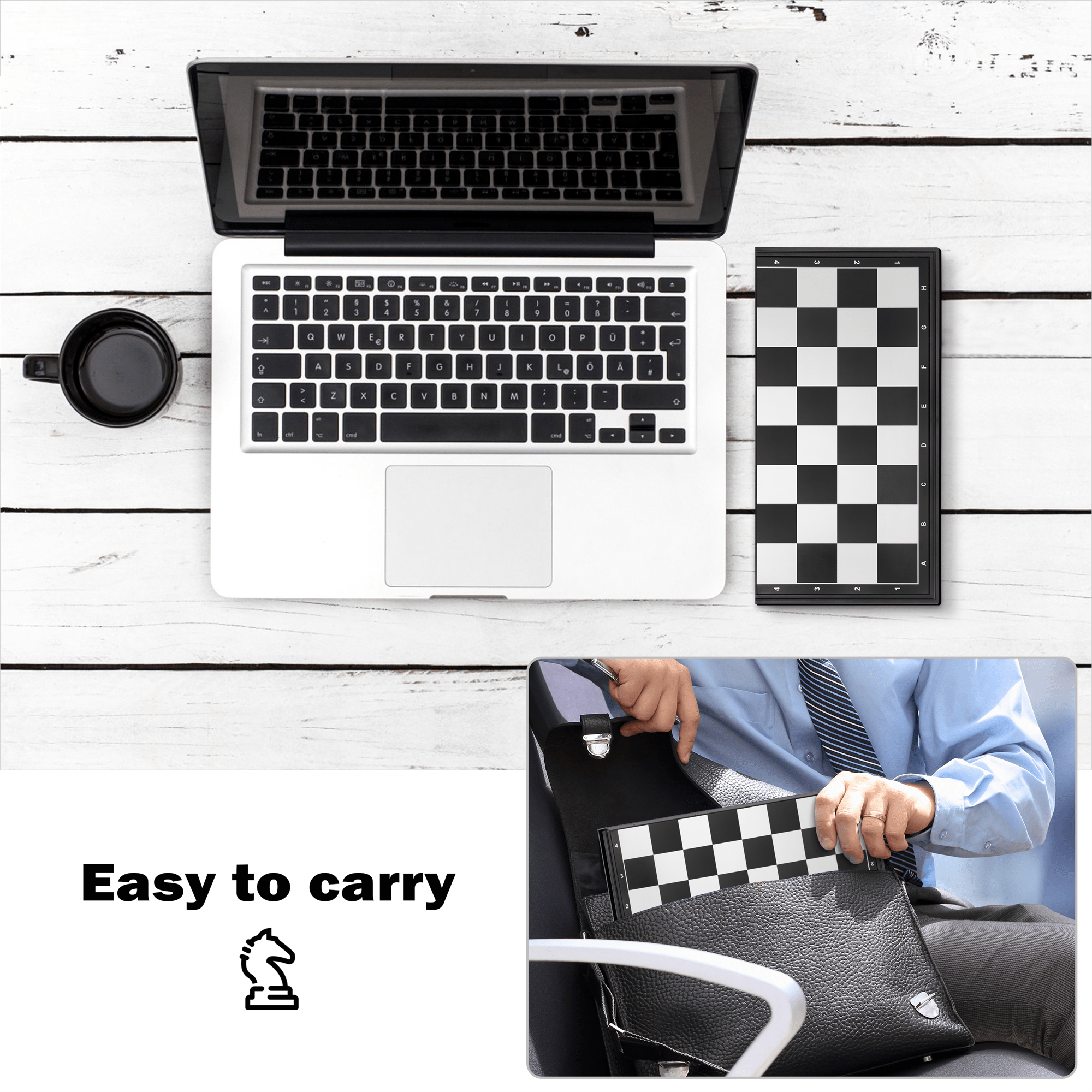 3-in-1 Magnetic Chess Game Educational Game for Kids - Travel Game, Black and White, Black and White