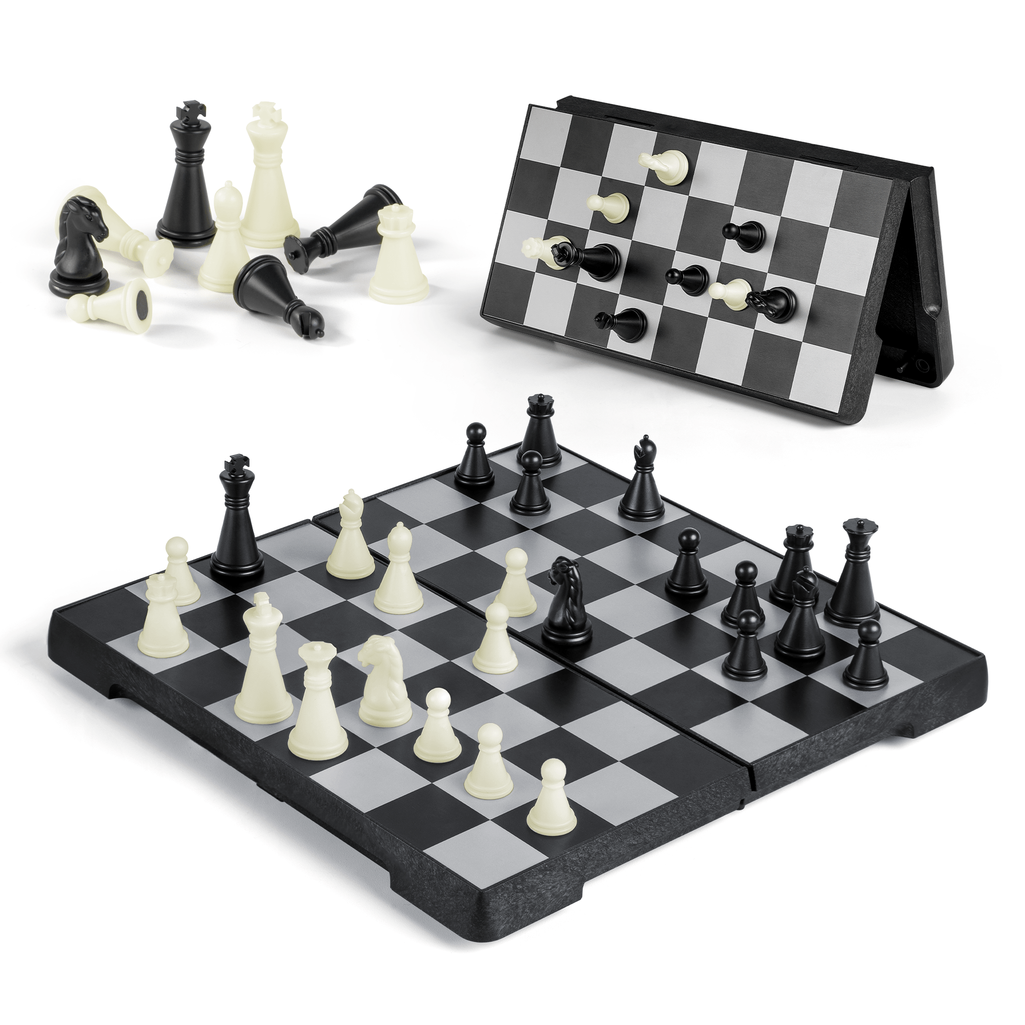 Mini Magnetic Chess Game - Travel Chess Board Foldable Chess Board Chess Travel Chess Magnetic Chess Computer for Children and Adults Travel, Black and White - (16 cm x 16 cm)