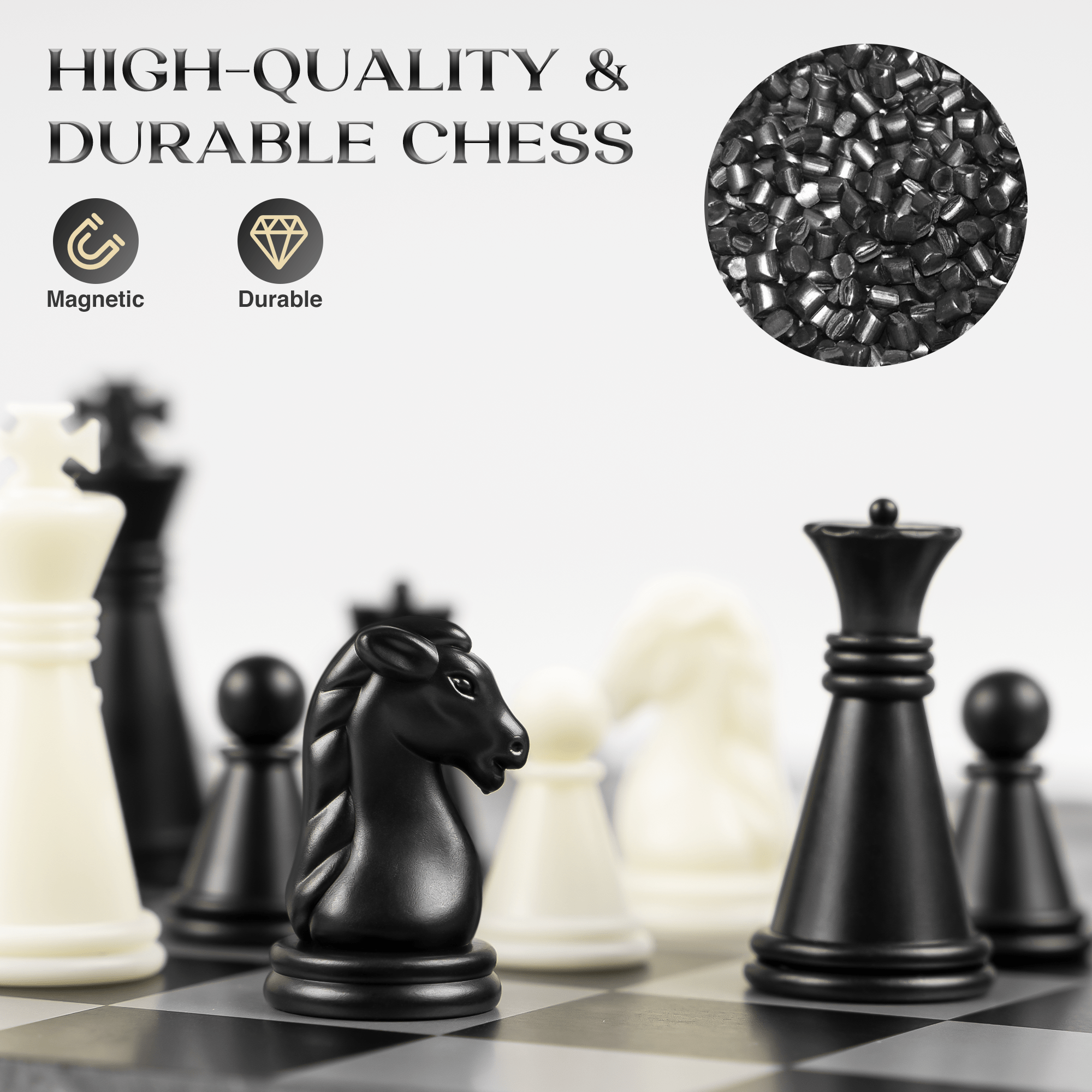 Mini Magnetic Chess Game - Travel Chess Board Foldable Chess Board Chess Travel Chess Magnetic Chess Computer for Children and Adults Travel, Black and White - (16 cm x 16 cm)