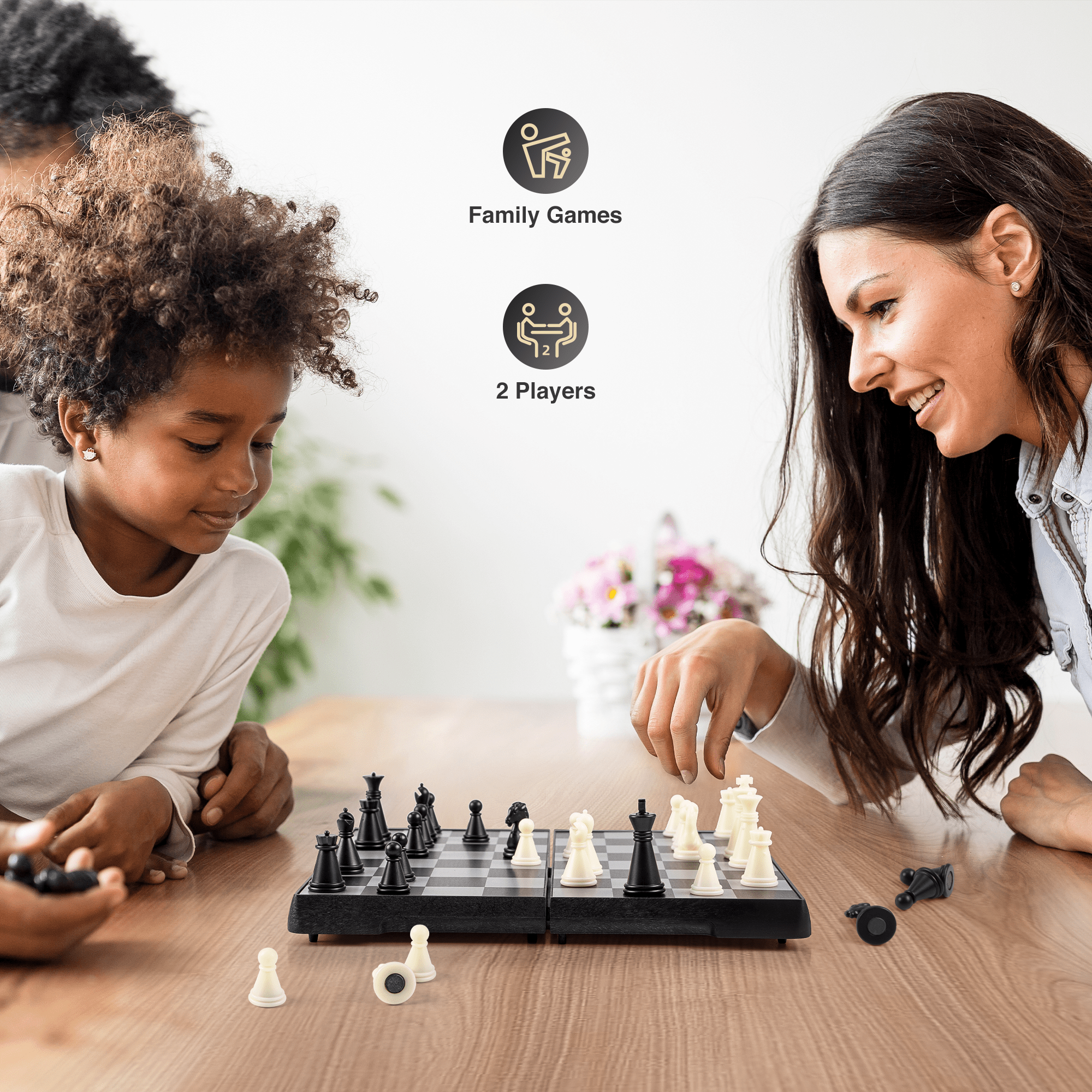 Mini Magnetic Chess Game - Travel Chess Board Foldable Chess Board Chess Travel Chess Magnetic Chess Computer for Children and Adults Travel, Black and White - (16 cm x 16 cm)