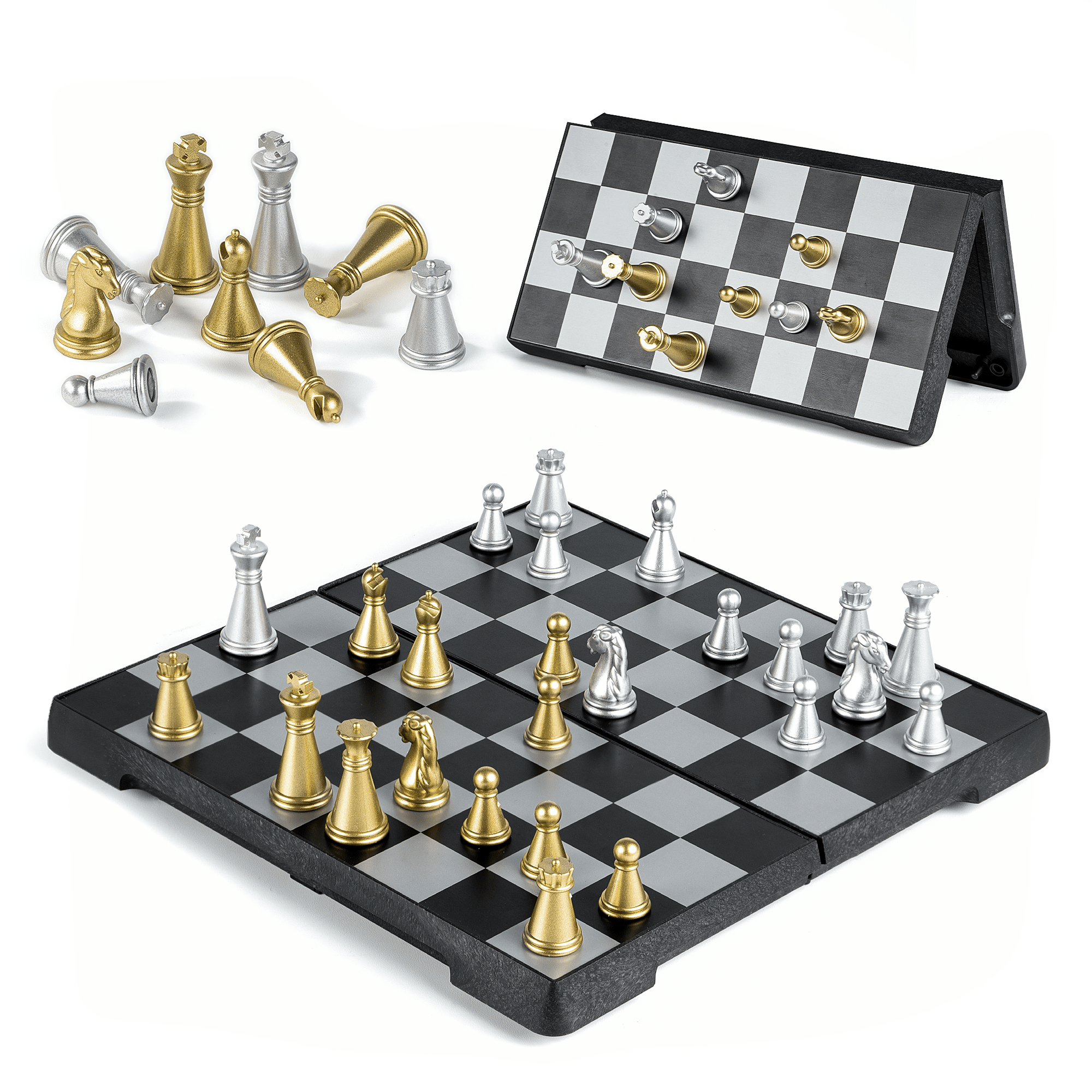 Mini Magnetic Chess Game - Travel Chess Board Foldable Chess Board Chess Travel Chess Magnetic Chess Computer for Children and Adults Travel, Black and White - (16 cm x 16 cm)