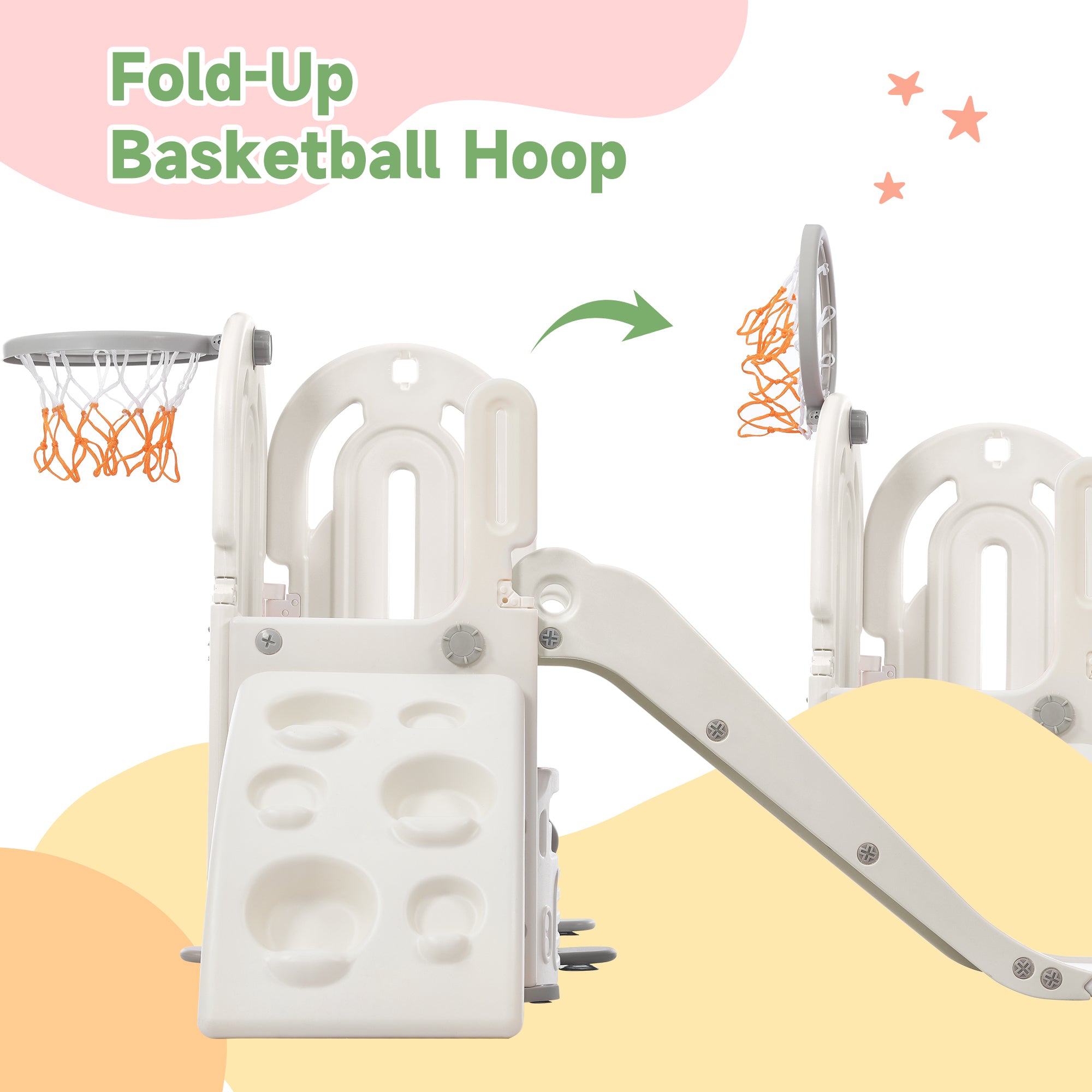 Toddler Climber and Slide Set 4 in 1, Kids Playground Climber Freestanding Slide Playset with Basketball Hoop Play Combination for Babies Indoor & Outdoor