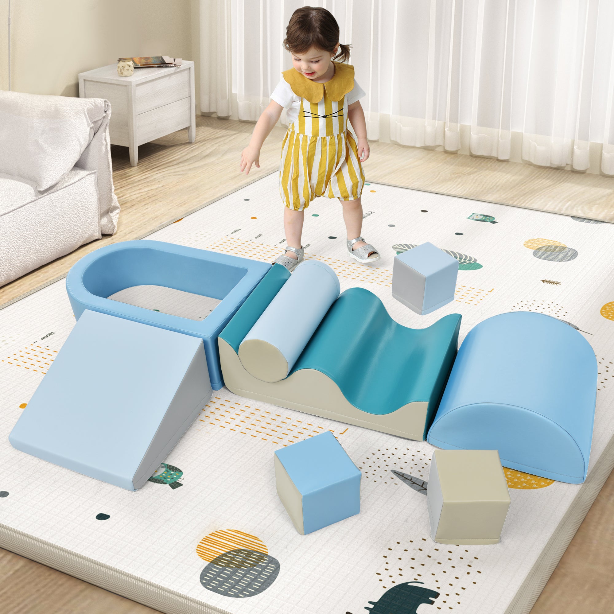 Soft Climb and Crawl Foam Playset 8 in 1 , Safe Soft Foam Nugget Block for Infants, Preschools, Toddlers, Kids Crawling and Climbing Indoor Active Play Structure