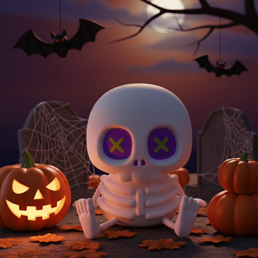 UNEEDE Squishy Skeleton Night Light, Super Cute Skull Silicone Lamp, Funny Ghostly Friend Lamp, Stress-Relief Silicone Body, USB Rechargeable