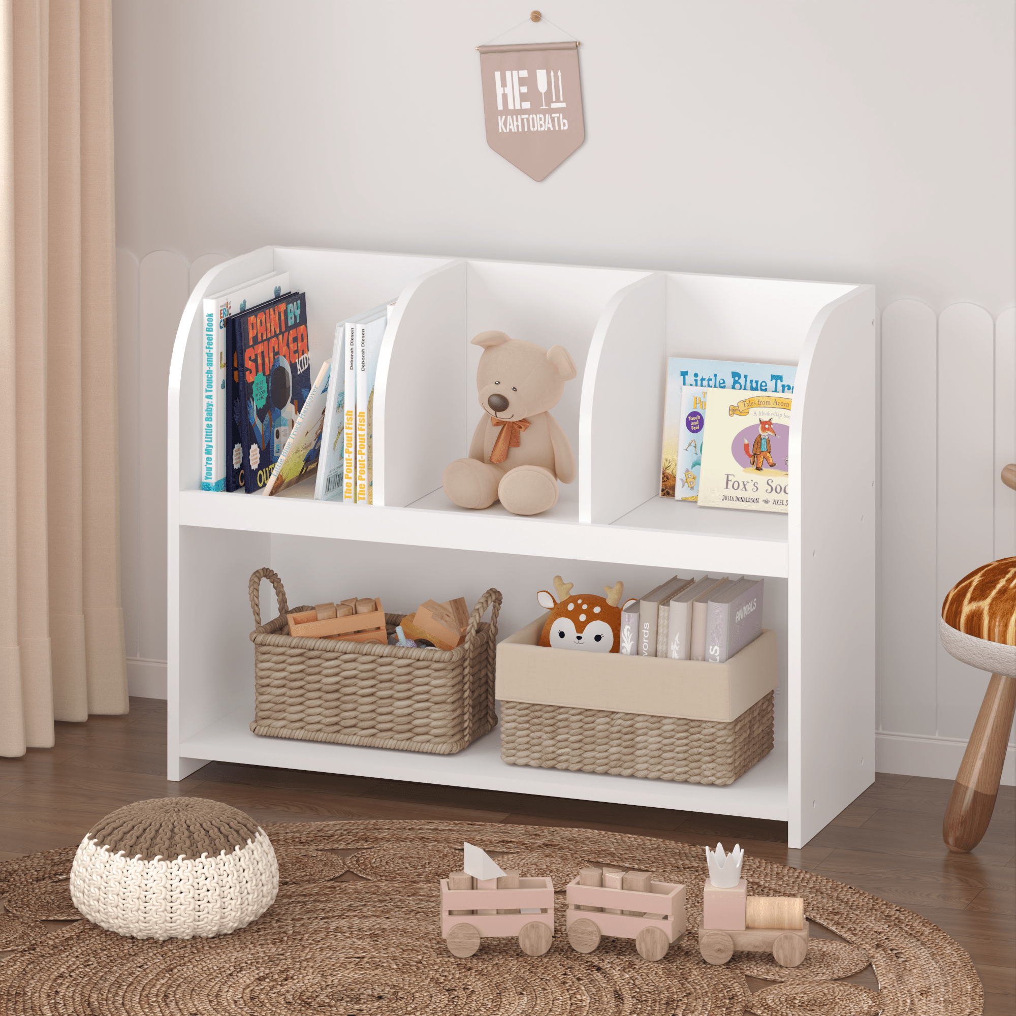 Kids Bookcase with 4 Compartments, Storage Book Shelf, Storage Display, Rack,Toy Organizer for Children's Room, Playroom, Nursery