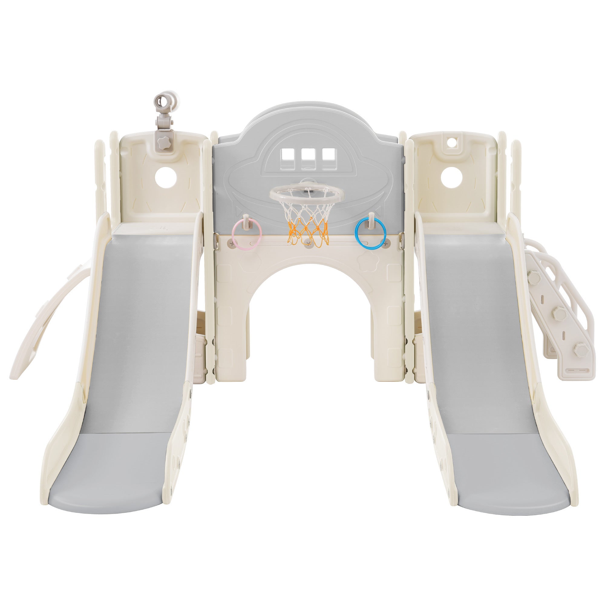 Kids Slide Playset Structure 7 in 1, Freestanding  Spaceship Set with Slide, Arch Tunnel, Ring Toss and Basketball Hoop,Double Slides for Toddlers, Kids Climbers Playground
