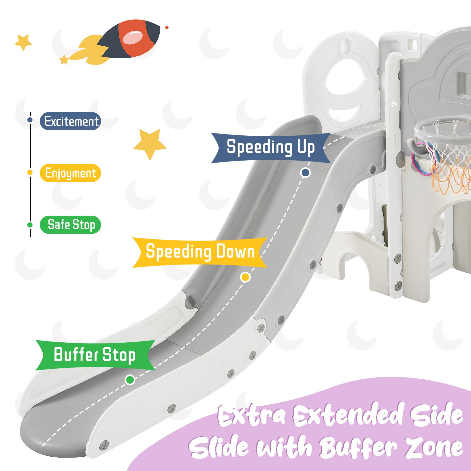 Kids Slide Playset Structure 9 in 1, Freestanding  Spaceship Set with Slide, Arch Tunnel, Ring Toss, Drawing Whiteboardl and Basketball Hoop for Toddlers, Kids Climbers Playground