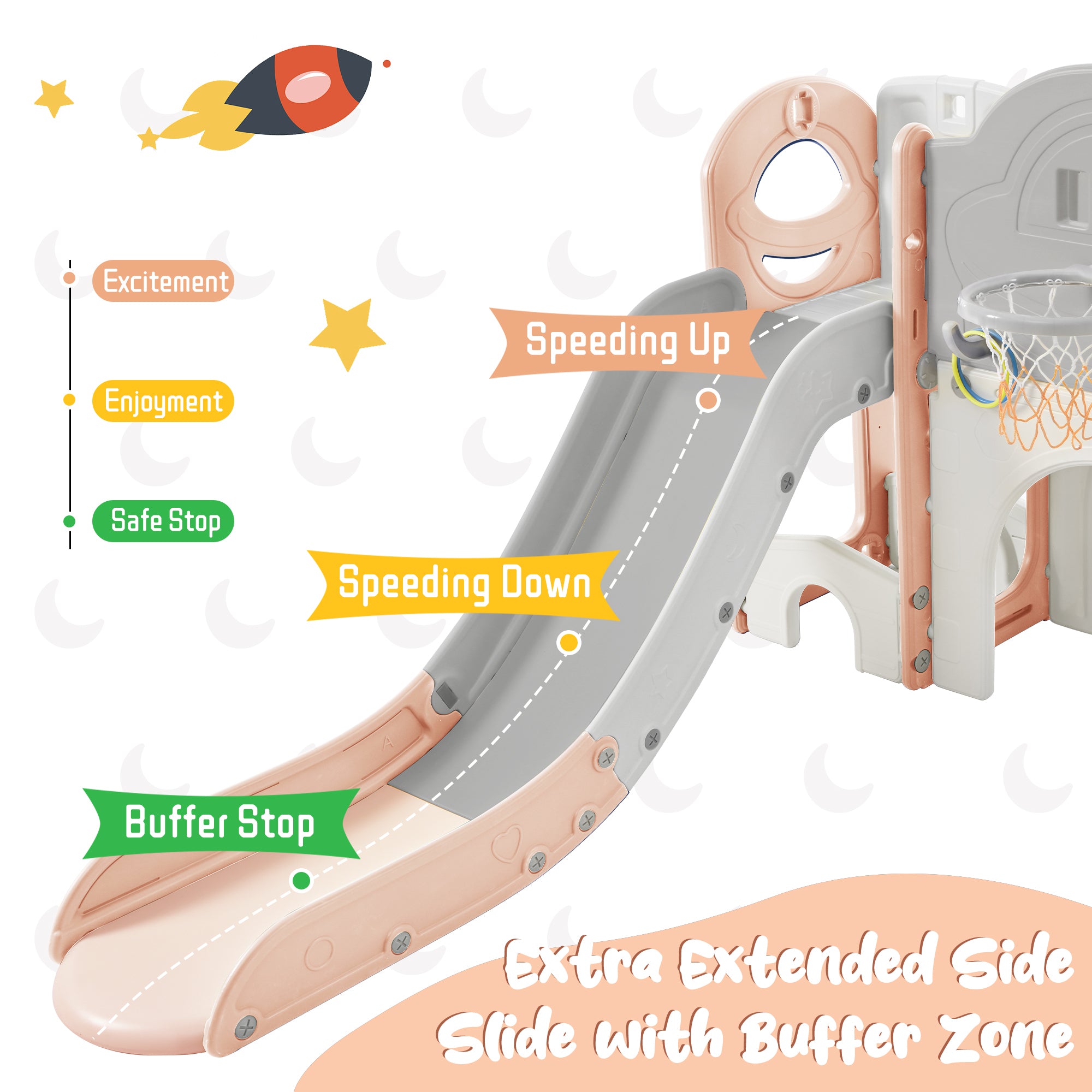 Kids Slide Playset Structure 9 in 1, Freestanding Spaceship Set with Slide, Arch Tunnel, Ring Toss, Drawing Whiteboardl and Basketball Hoop for Toddlers, Kids Climbers Playground