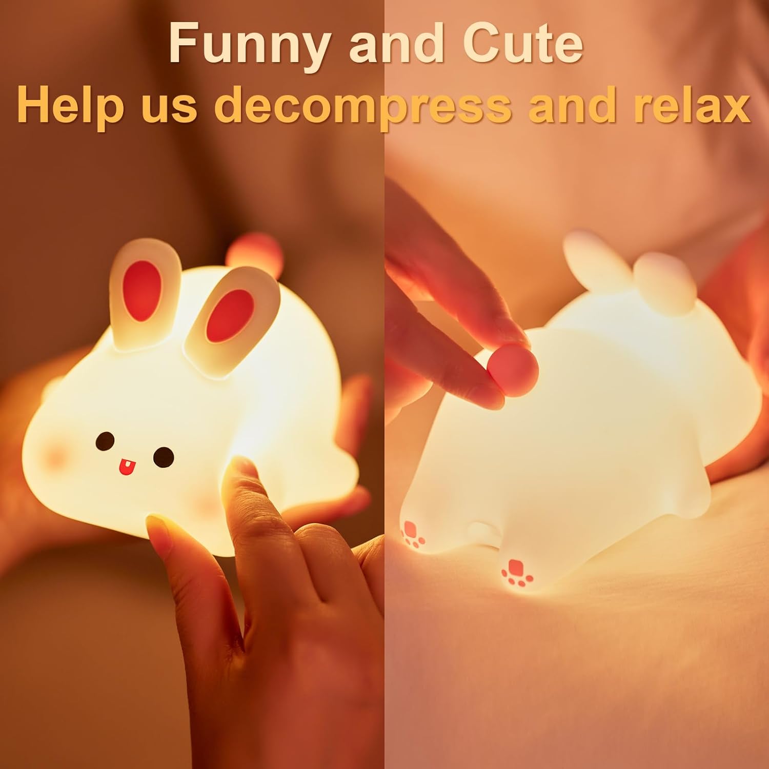 UNEEDE Rabbit Night Light for Kids,Cute Silicone Baby lamp, Dimmable Light up Bunny, Nursery Night lamp,Rechargeable Bunny Nightlight, Bedside Lamp for Breastfeeding