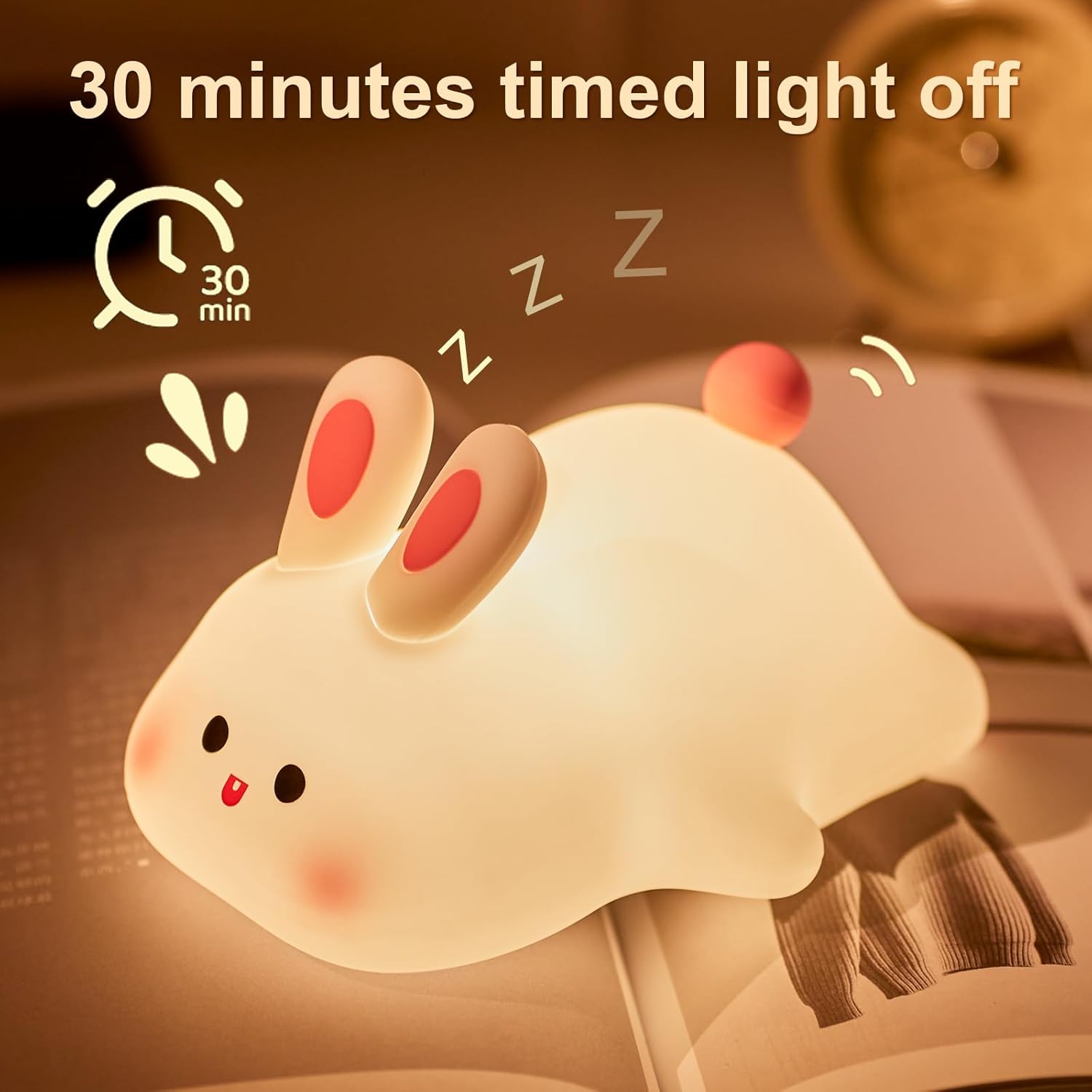 UNEEDE Rabbit Night Light for Kids,Cute Silicone Baby lamp, Dimmable Light up Bunny, Nursery Night lamp,Rechargeable Bunny Nightlight, Bedside Lamp for Breastfeeding