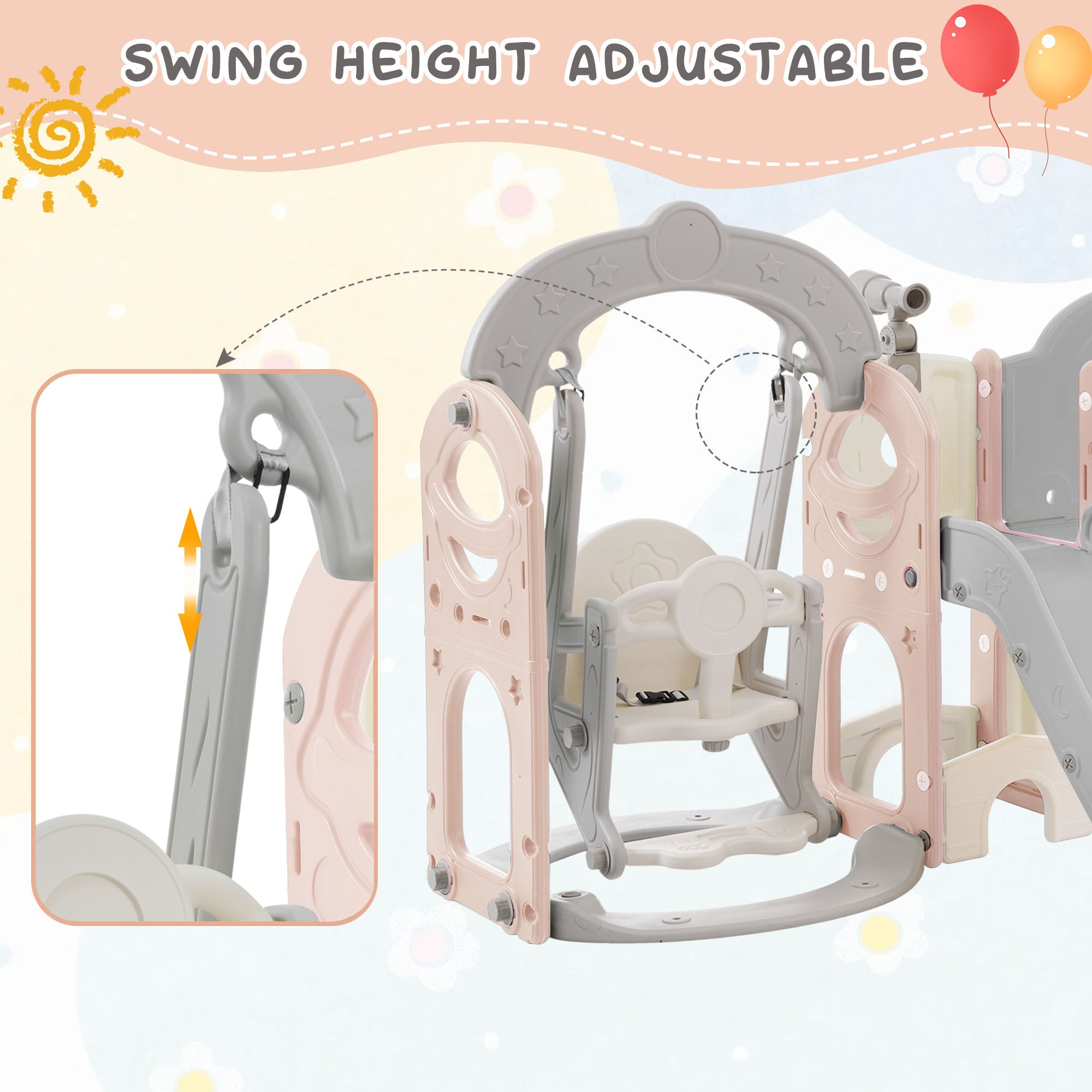 Toddler Slide and Swing Set 8 in 1, Kids Playground Climber Slide Playset with Basketball Hoop Freestanding Combination for Babies Indoor & Outdoor