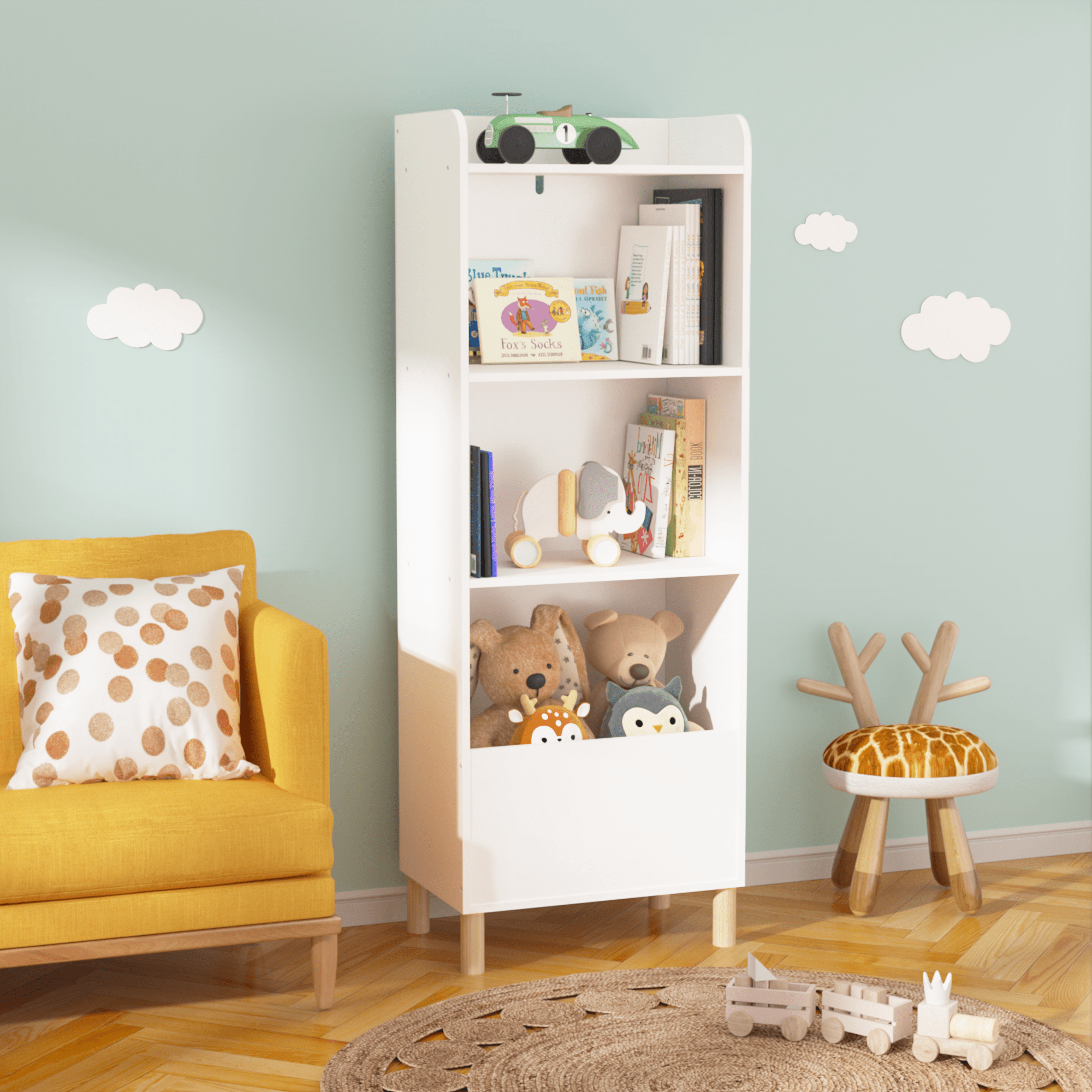 Kids 4-Tier Bookcase, Children's Book Display, Bookshelf Toy Storage Cabinet Organizer for Children's Room, Playroom, Nursery