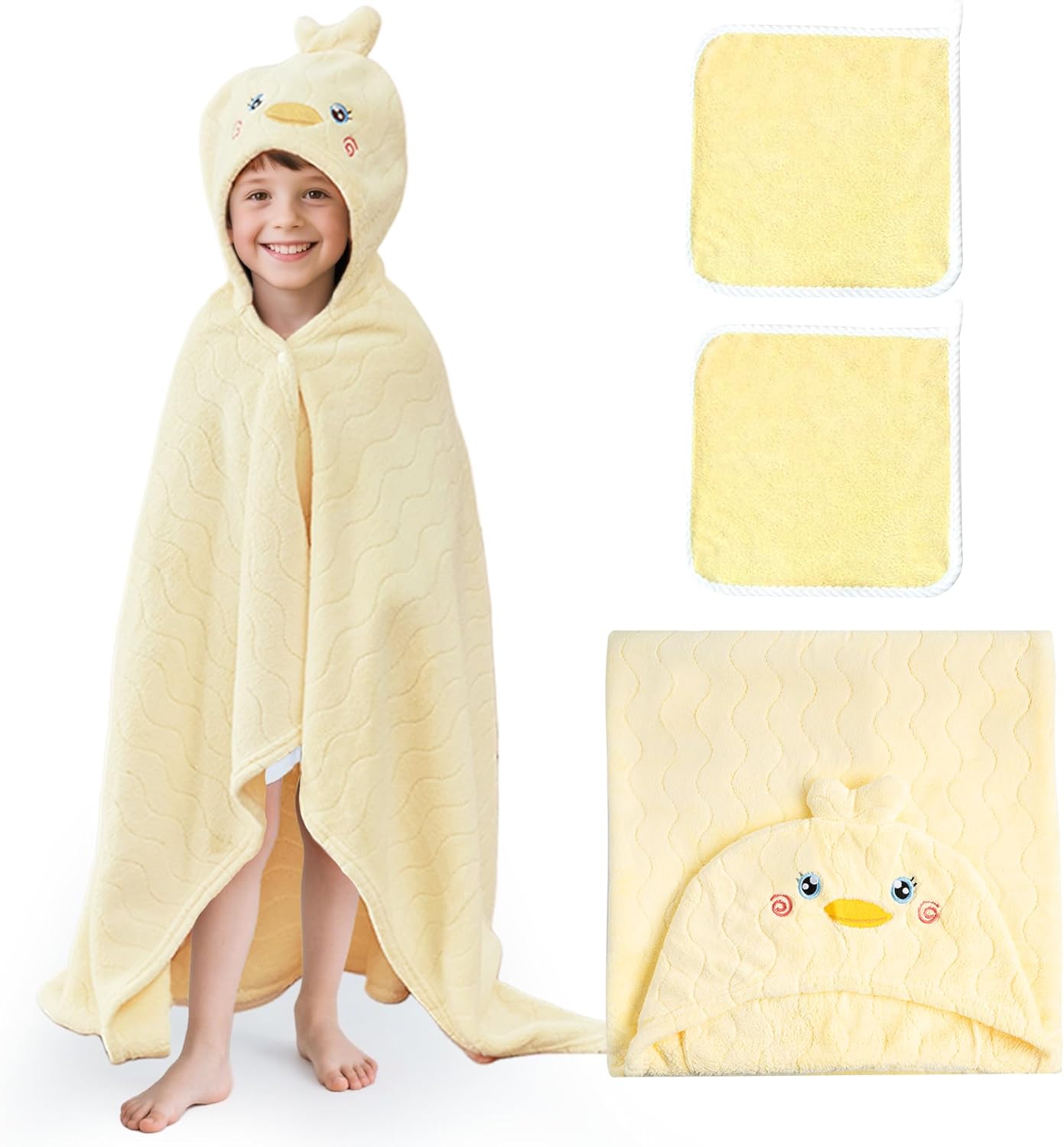 UNEEDE Yellow Duck Bath Hooded Towel for Kids,Extra Soft and Fast Drying Poncho for Toddlers Age 3-10,Kids Beach Hooded Towel Polyester Size 31 x 47 in,Machine Washable Poncho for Bath Beach Pool