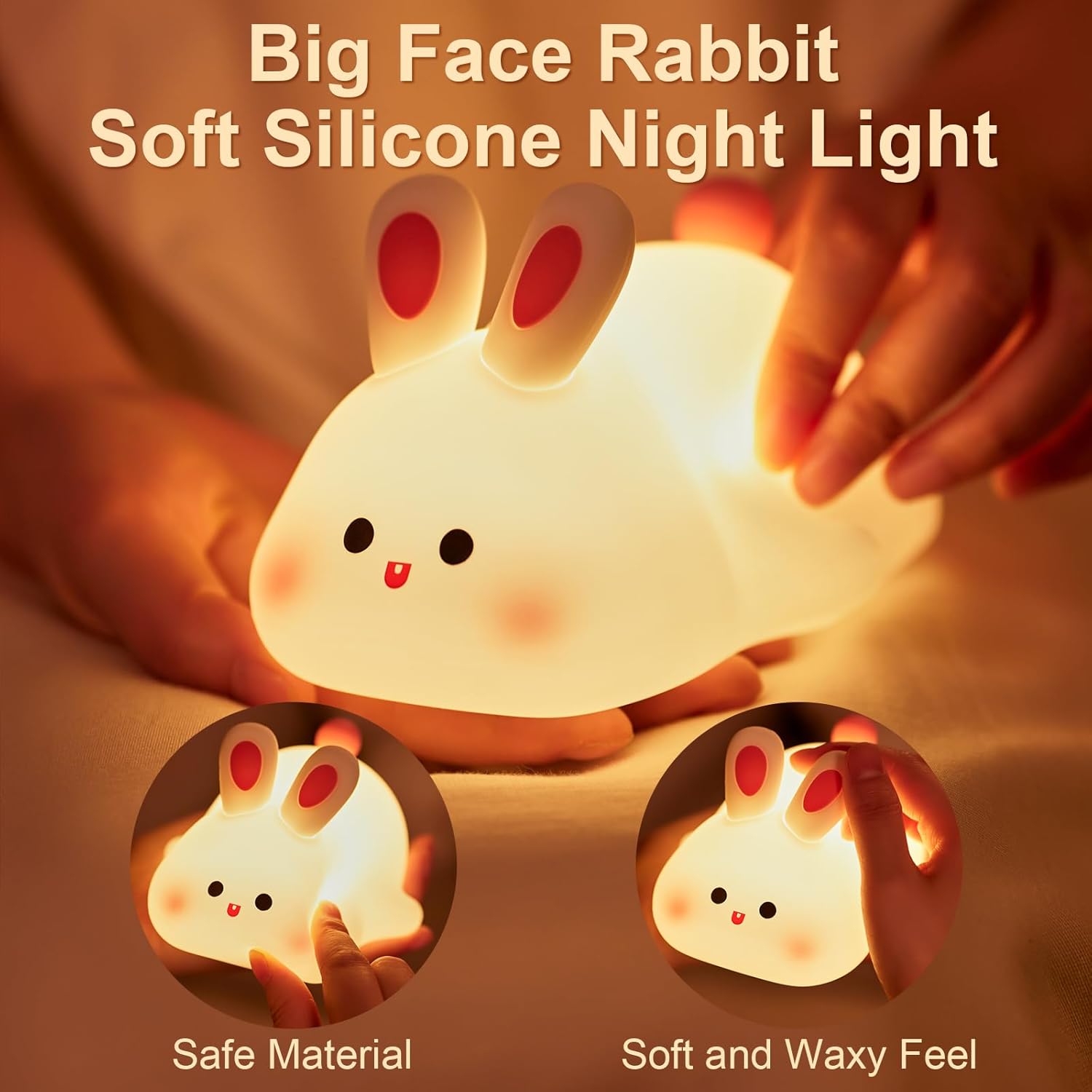 UNEEDE Rabbit Night Light for Kids,Cute Silicone Baby lamp, Dimmable Light up Bunny, Nursery Night lamp,Rechargeable Bunny Nightlight, Bedside Lamp for Breastfeeding