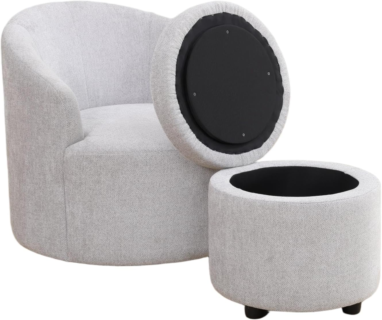 UNEEDE Oversized Chair with Ottoman, Gray Beige Breathable Linen Sofa and Ottoman Set, Compact for Living Room Office Bedroom, Small Space Sofa for Apartment Reading Rest