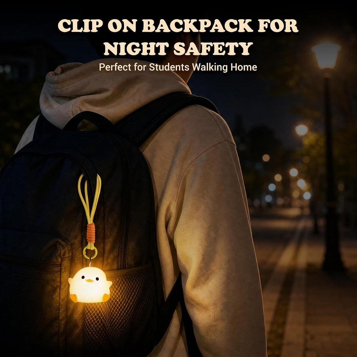 Mini Duck Night Light with Lanyard, 8 Color Changing Rechargeable Portable Mini Night Light for Kids, Soft Silicone Duck Squishy Cute Lamp for Bedroom & Camping, Gifts