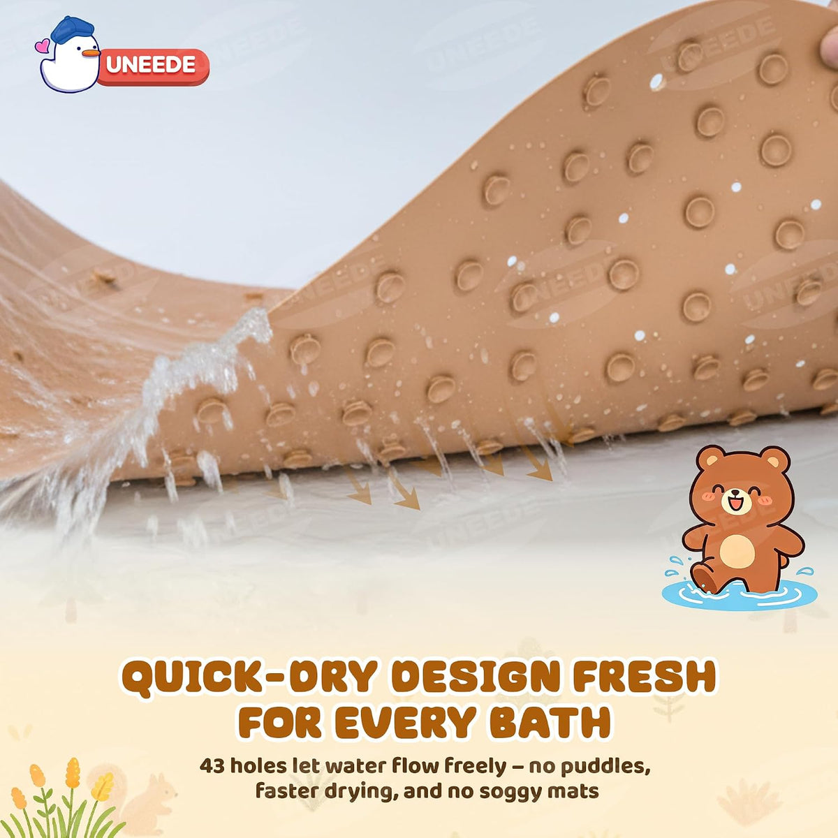 Non Slip Bathtub Mat for Kids Natural Rubber Toddler Bath Mat with 126 Suction Cups and 43 Drainage Holes, Soft Machine Washable Bathroom Essentials