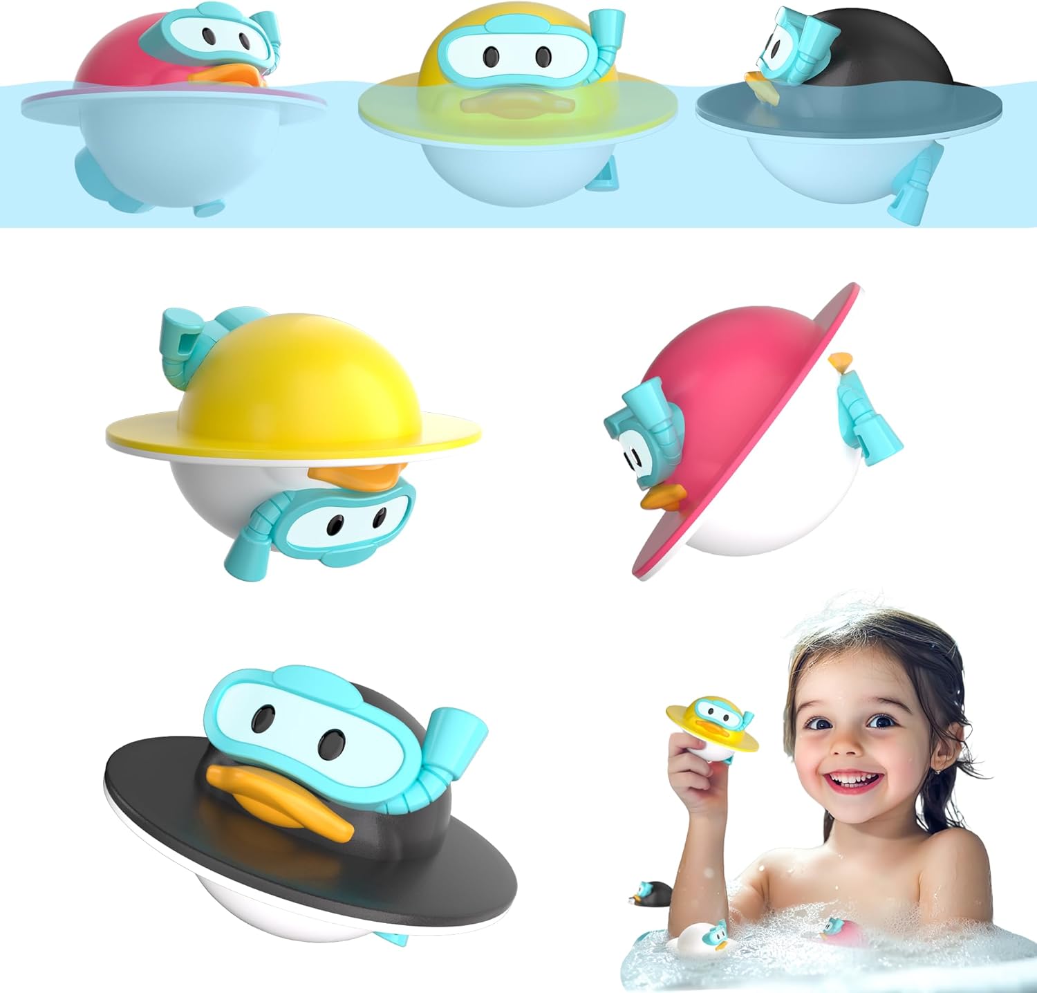 UNEEDE 6PCS Flipping Duck Toddler Mold Free Bath Toys,Pool Tool Toys,Pool Float Water Toys,Newborn Bathtub Toys Shower Toys for Toddlers