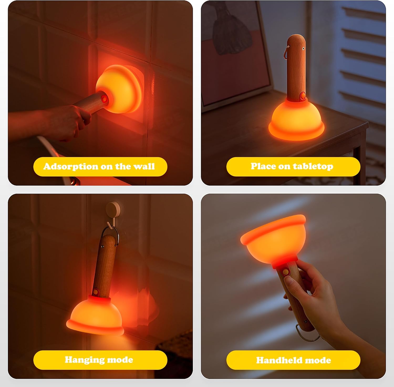 UNEEDE Plunger Night Light for Kids,Funny Silicone Nursery Night Lamp,Rechargeable Table Lamp Bedside Lamp,Cute Room Decor Night Light for Bedroom,Living Room,Desk Decorations,Halloween Decorations