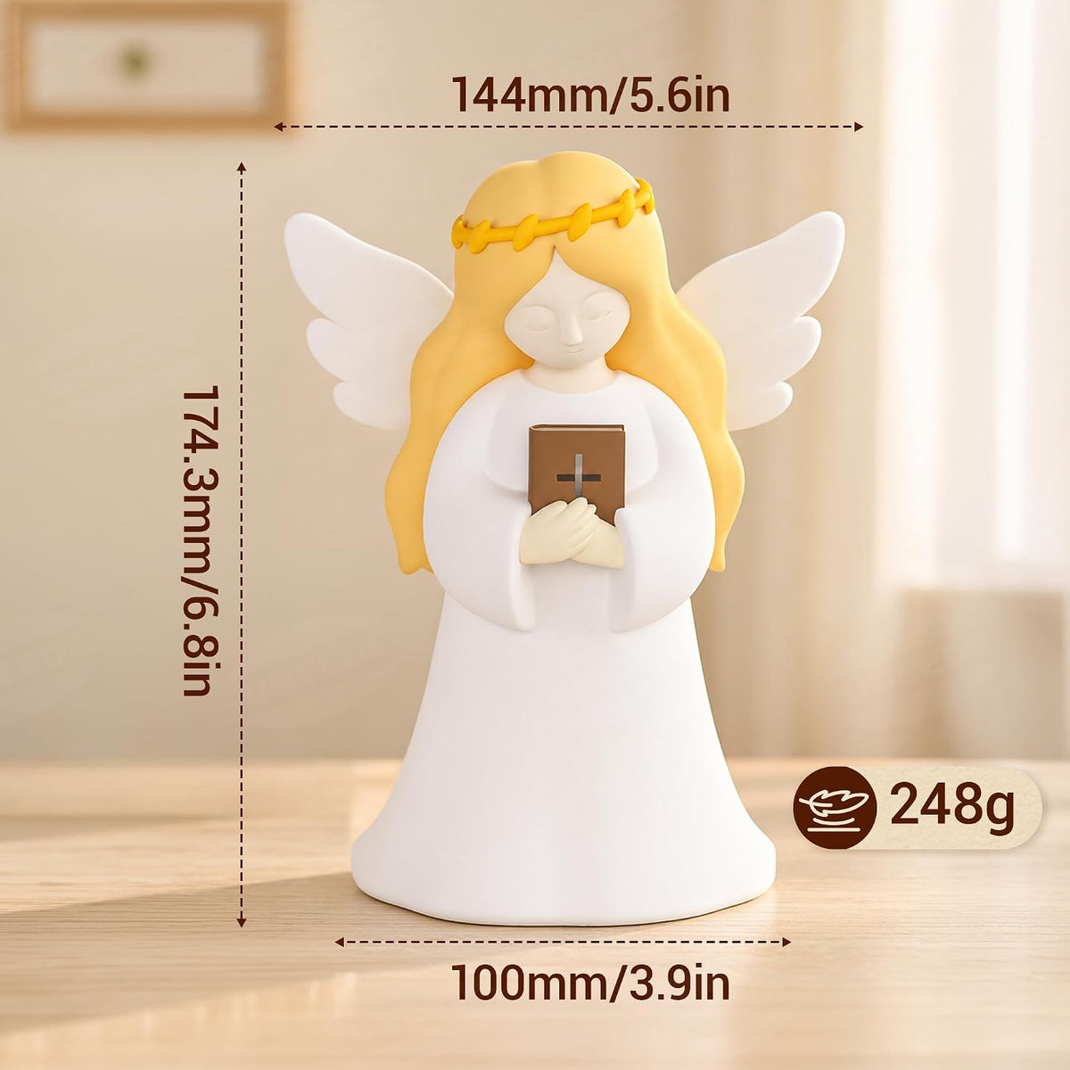 Angel Night Light with NFC Bible Verses, Bible-Holding Figurine Christian gift for women with 3 guided breathing patterns, 4 light modes, a rechargeable battery and an auto-off timer