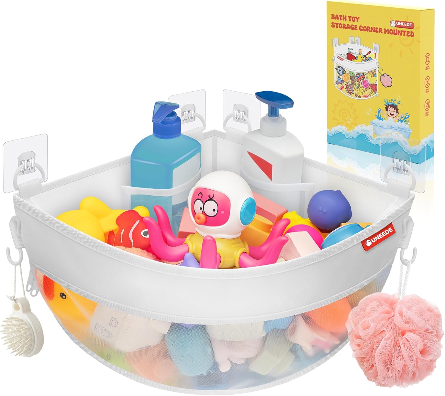 UNEEDE Corner Mounted Bath Toy Storage Gallons Bathtub