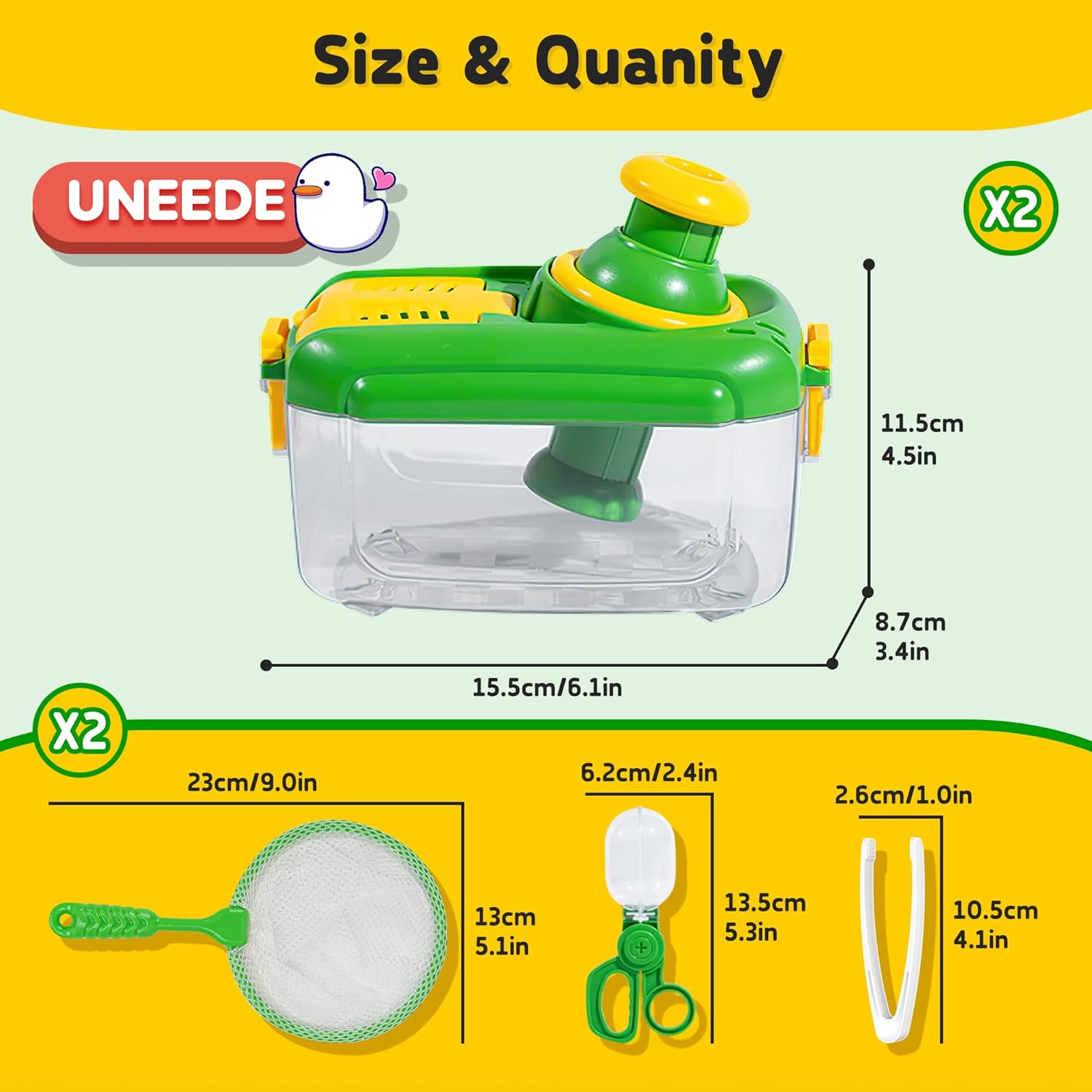 UNEEDE 2Sets Bug Catcher for Kids Explorer Kit with Bug House,Butterfly Net,Bug Tweezer,Kids Bug Catching Kit Suitable for Outdoor Activities for Kids Ages 3-5 5-8 8-12,Birthday Gift