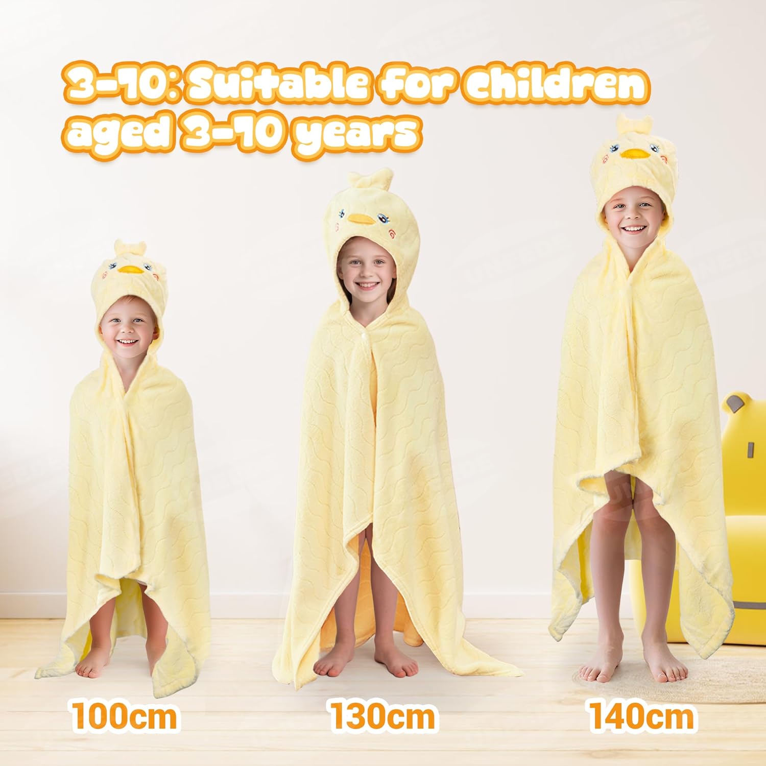 UNEEDE Yellow Duck Bath Hooded Towel for Kids,Extra Soft and Fast Drying Poncho for Toddlers Age 3-10,Kids Beach Hooded Towel Polyester Size 31 x 47 in,Machine Washable Poncho for Bath Beach Pool