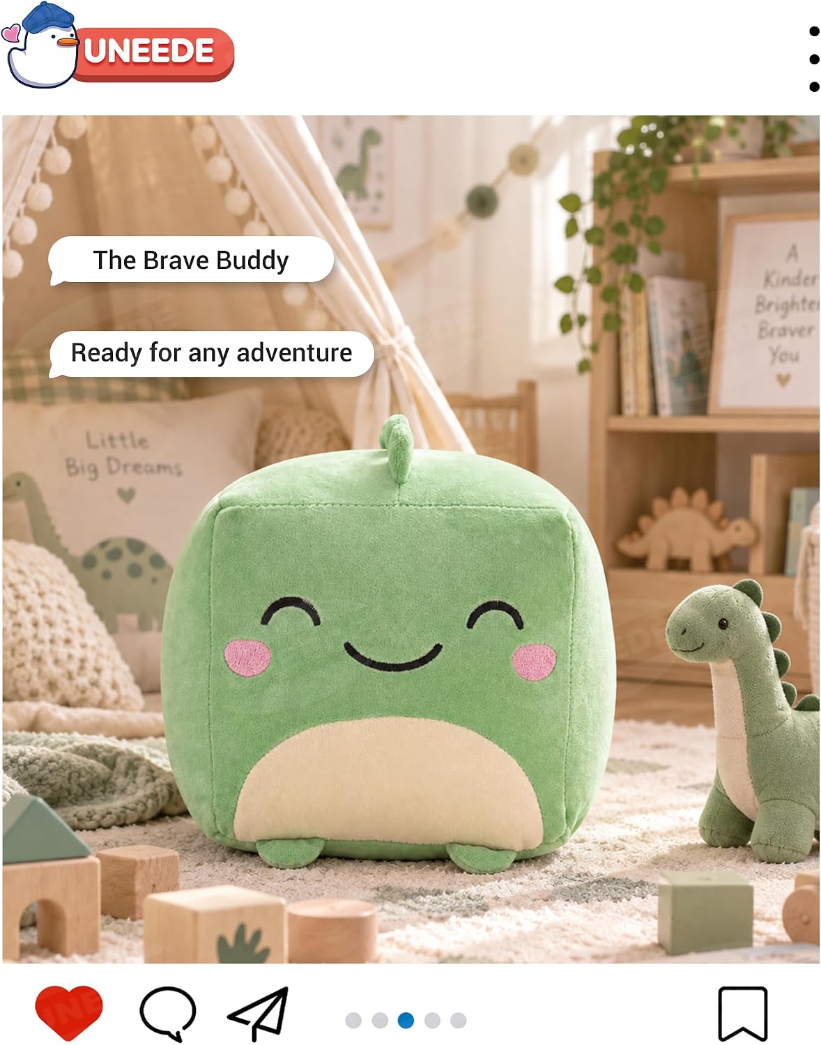 Dinosaur Plush, 7.87-Inch Cute Green Cube Stuffed Animal for Adults Soft Dino Plushie for Cozy Nights, Dorm Decor and Desk Setups,Gift for College Students and Plush Lovers