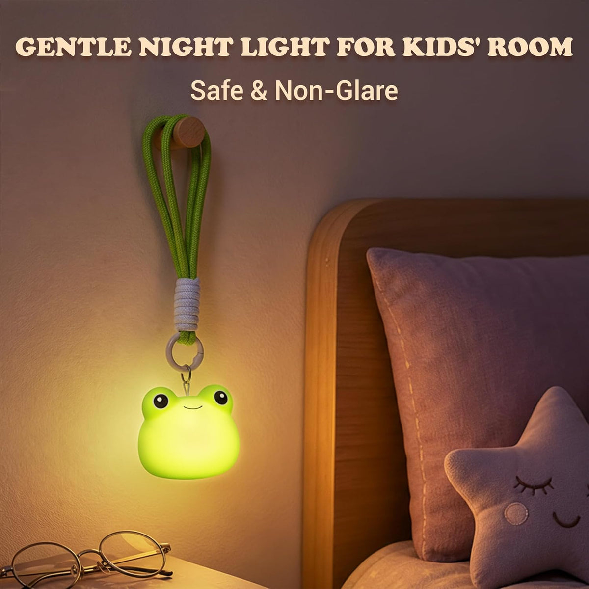 Mini Frog Night Light with Lanyard, 8 Color Changing Rechargeable Portable Mini Kids Night Light , Soft Silicone Cute Lamp for Bedroom & Camping,Gifts