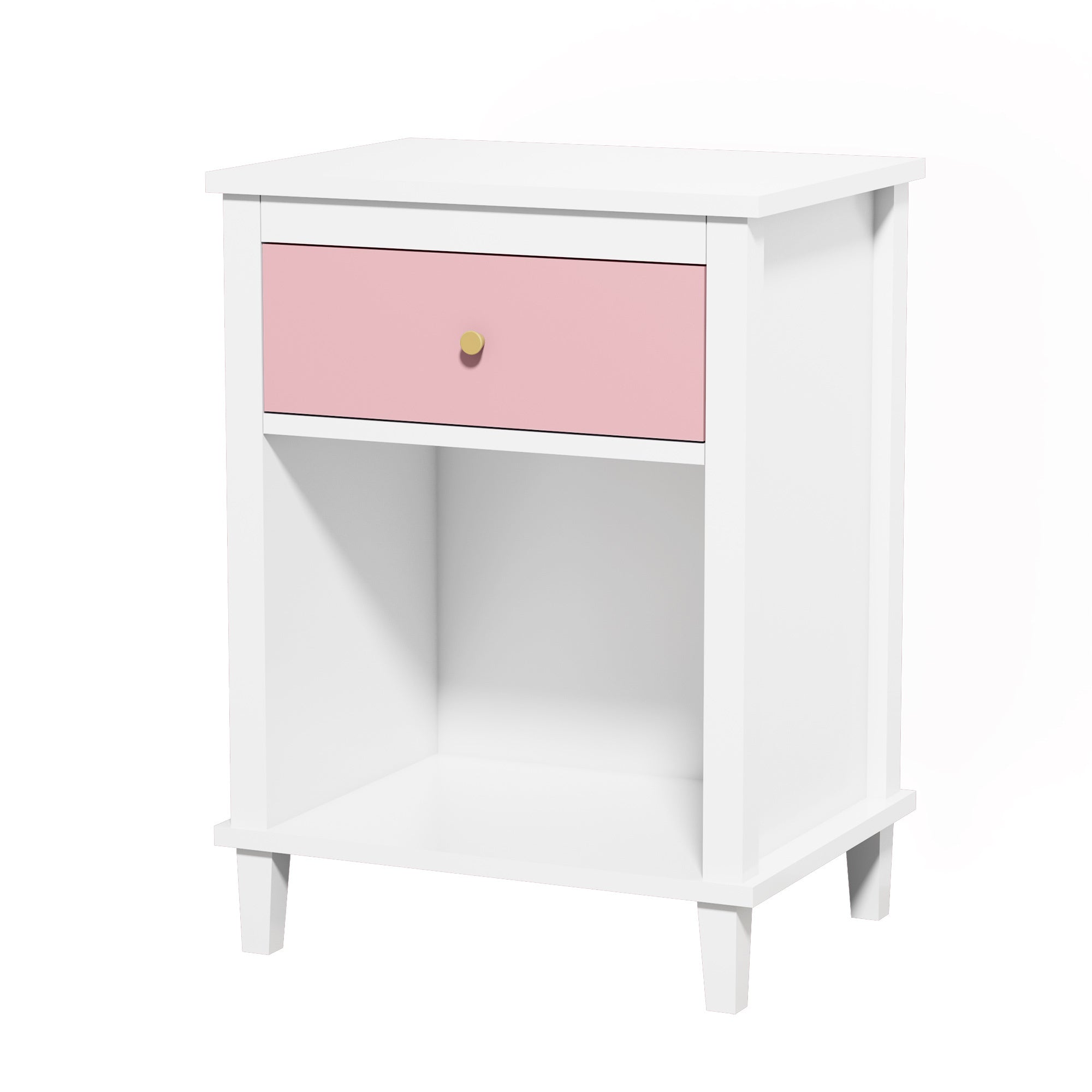 26.77''H Wooden Nightstand with One Drawer One Shelf for Kids, Adults, Pink