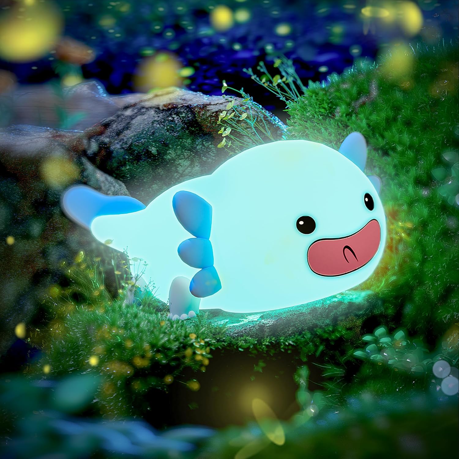 UNEEDE Blue Axolotl Night Light for Kids,Animal Silicone Nursery