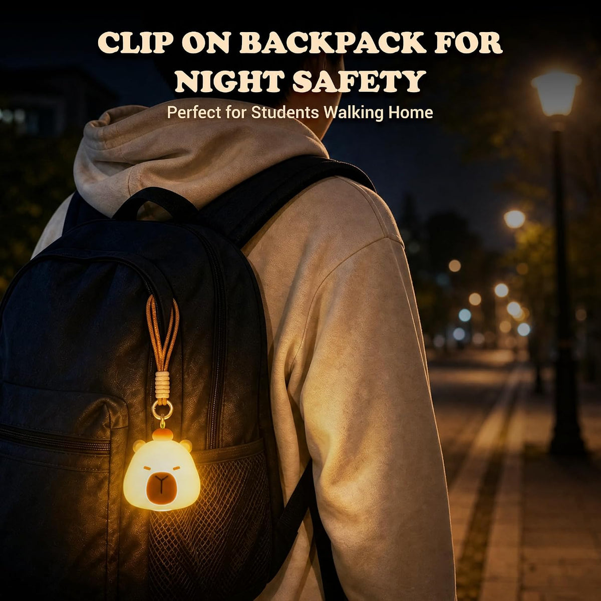 Mini Capybara Night Light with Lanyard, 8 Color Changing Rechargeabl Portable Mini Kids Night Light , Soft Silicone Cute Lamp for Bedroom & Camping, Capybara Gifts