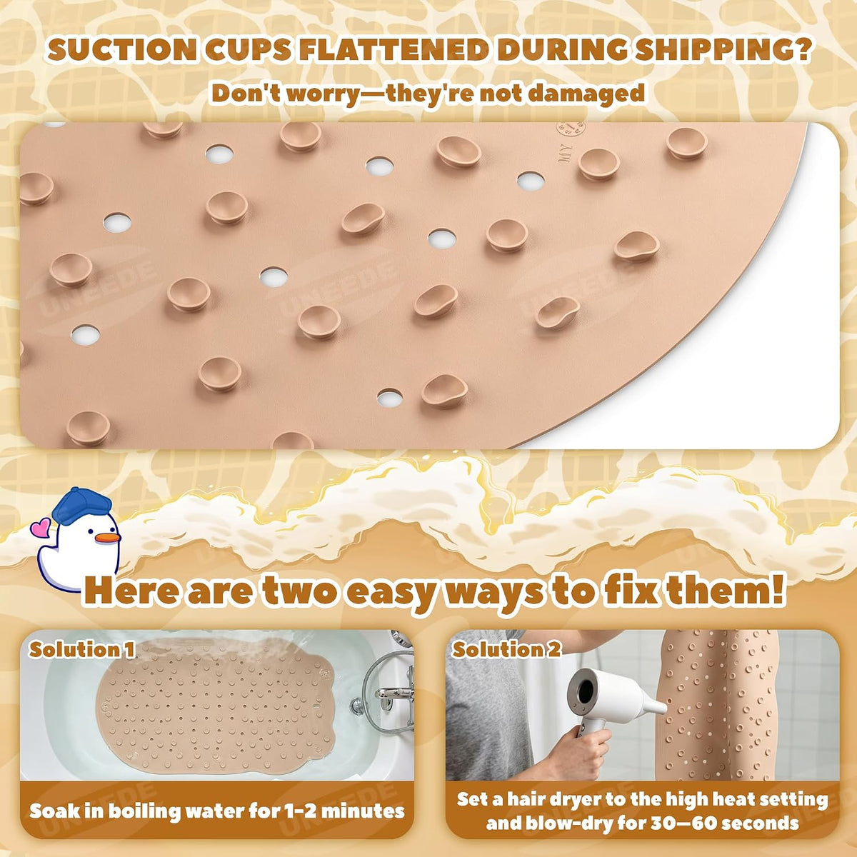 Non Slip Bathtub Mat for Kids Cute Capybara Baby Bath Mat for Tub with 100+ Suction Cups, Soft Rubber Washable Bath Mat, 30x18 Inches