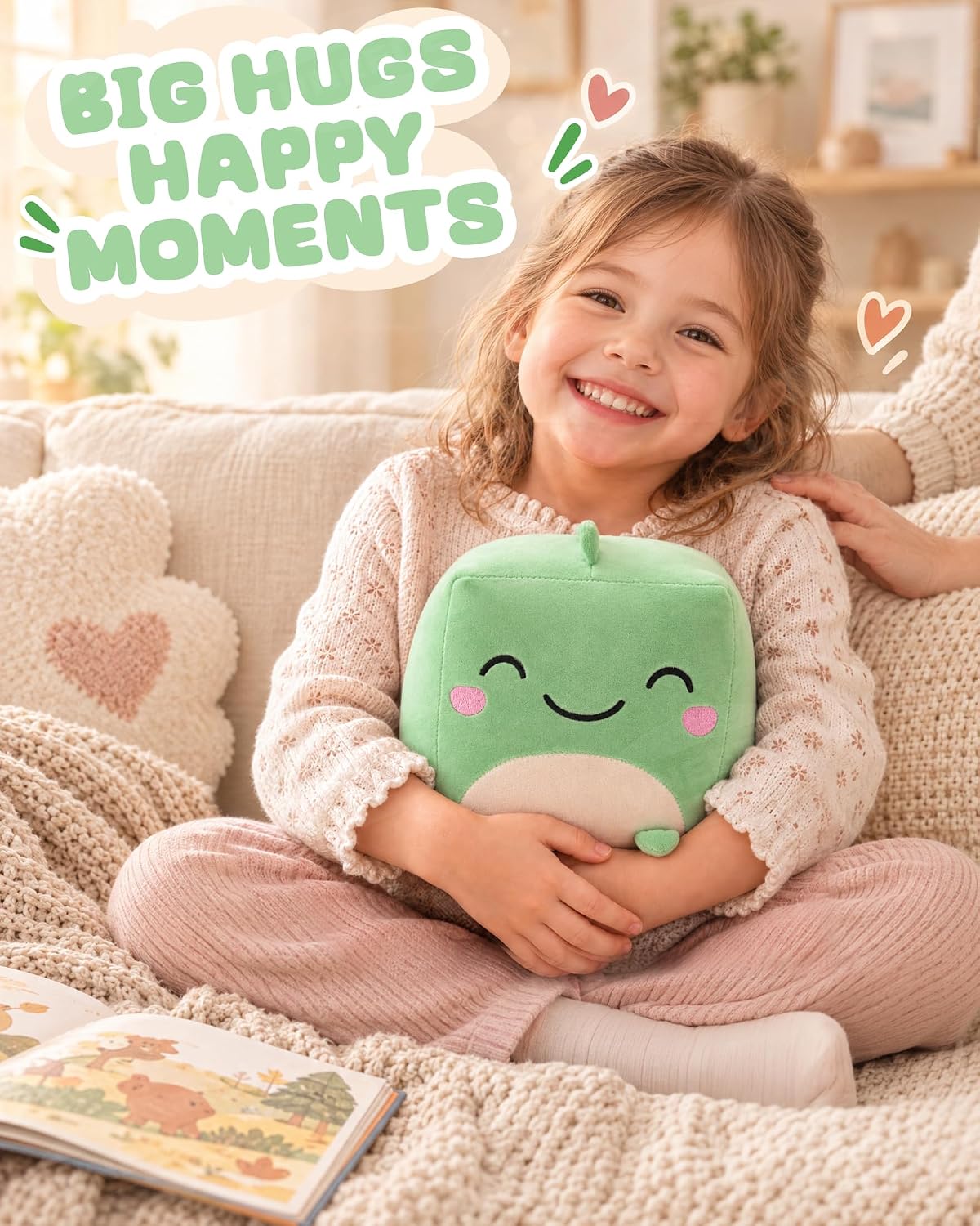 Dinosaur Plush, 7.87-Inch Cute Green Cube Stuffed Animal for Adults Soft Dino Plushie for Cozy Nights, Dorm Decor and Desk Setups,Gift for College Students and Plush Lovers