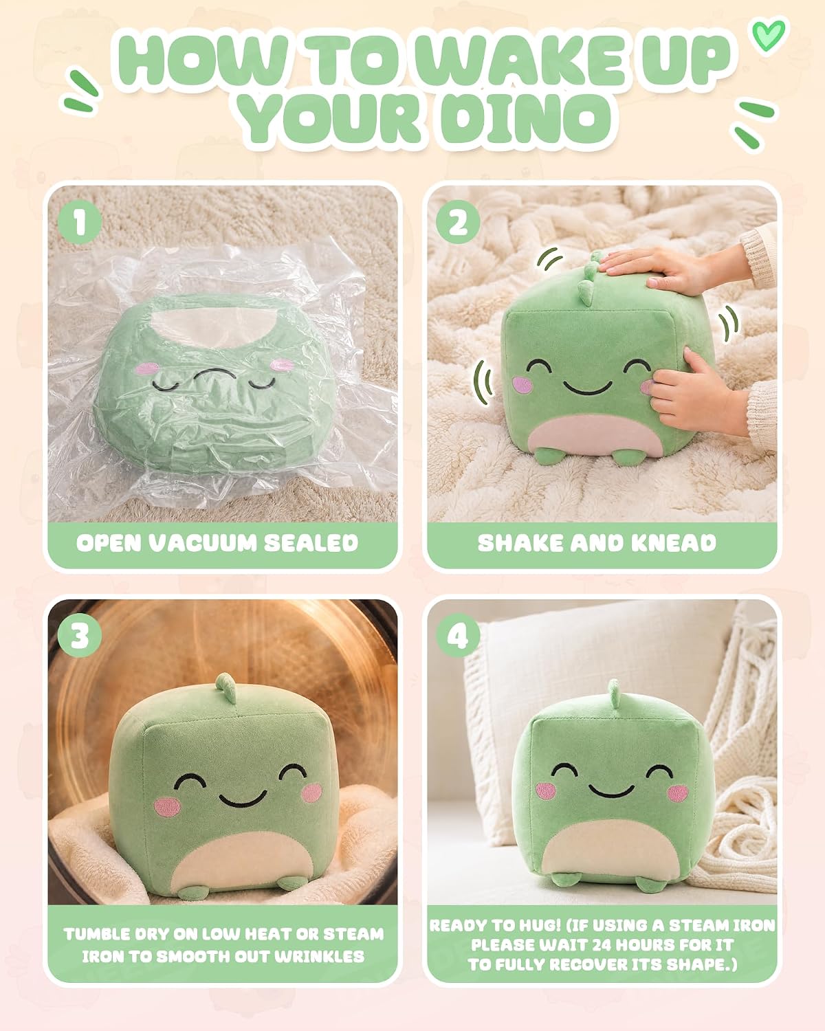 Dinosaur Plush, 7.87-Inch Cute Green Cube Stuffed Animal for Adults Soft Dino Plushie for Cozy Nights, Dorm Decor and Desk Setups,Gift for College Students and Plush Lovers