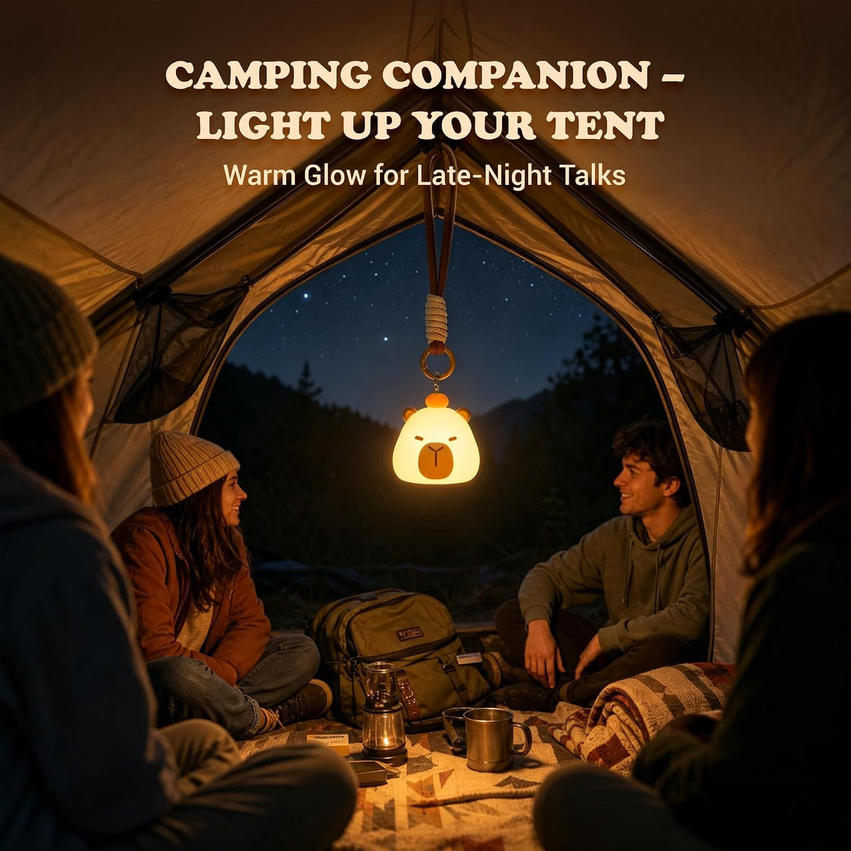 Mini Capybara Night Light with Lanyard, 8 Color Changing Rechargeabl Portable Mini Kids Night Light , Soft Silicone Cute Lamp for Bedroom & Camping, Capybara Gifts