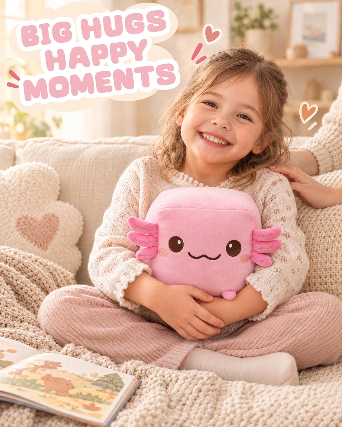 Axolotl Plush, 7.87-Inch Cute Pink Cube Stuffed Animal for Adults Soft Axolotl Soft Toy for Cosy Nights, Dorm Decor and Desk Setups,Gift for University Students and Soft Toy Lovers